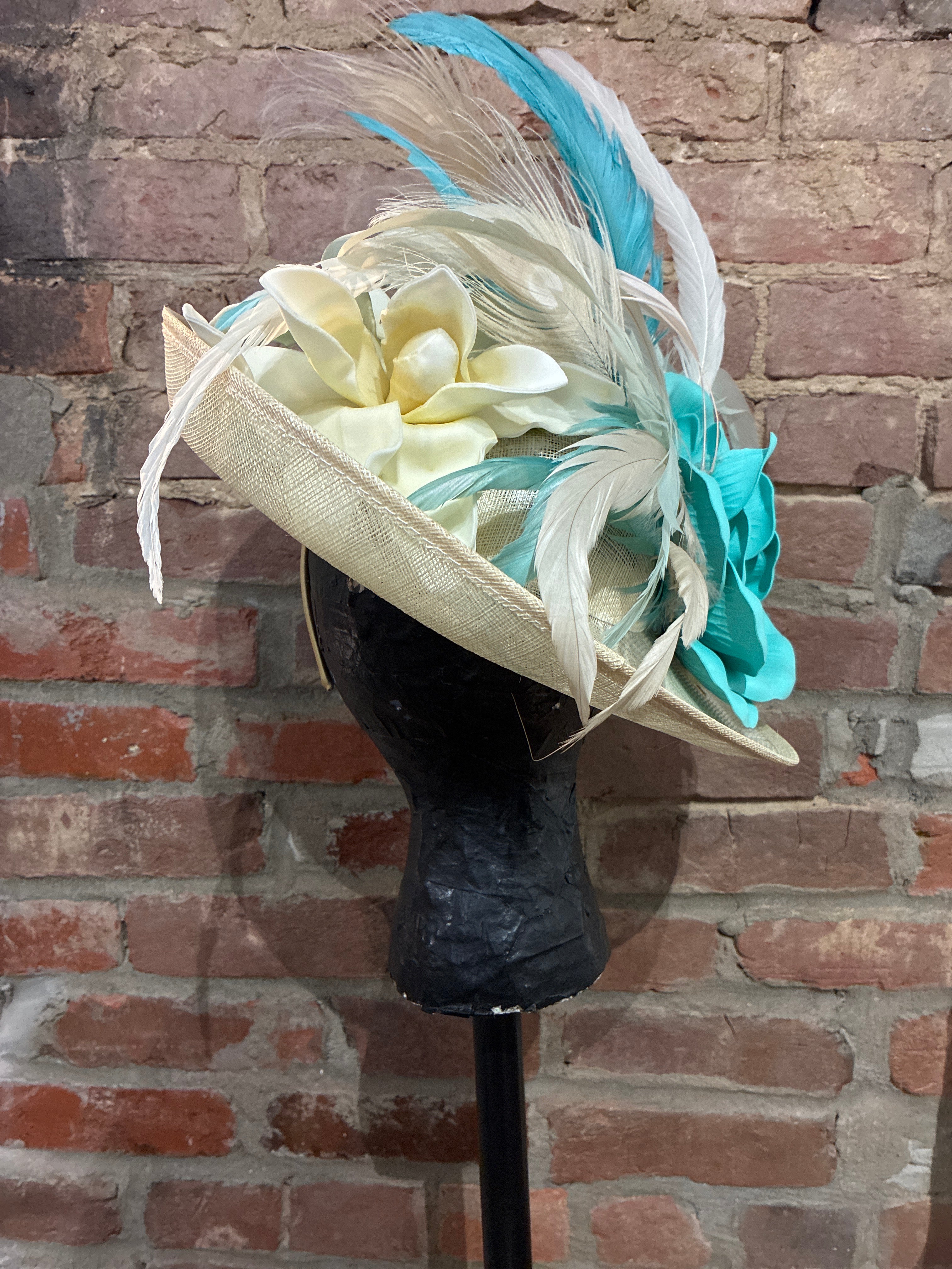 Cream & Turquoise Custom Fascinator