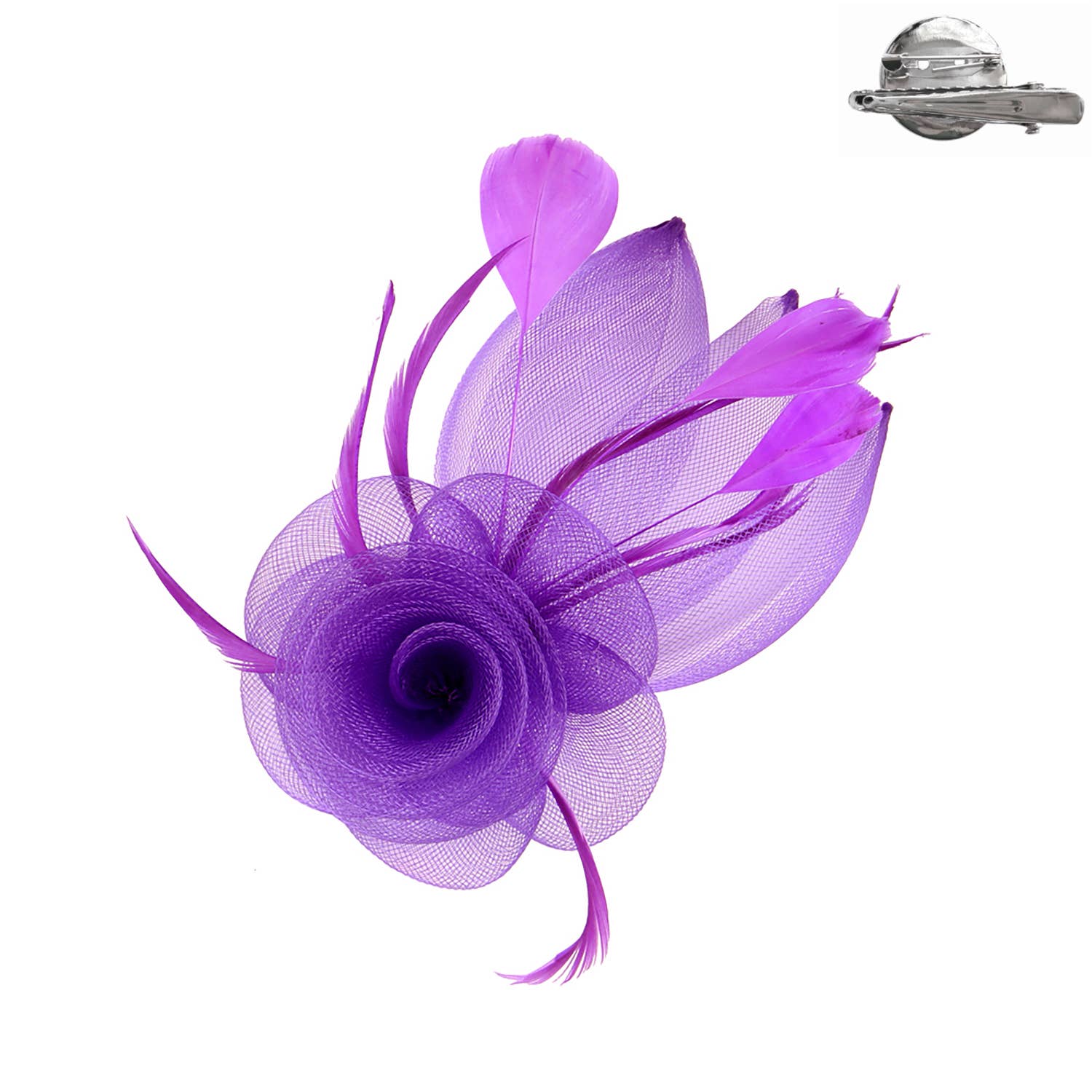 Flower & Leaves Mesh w/ Feathers Fascinator Clip