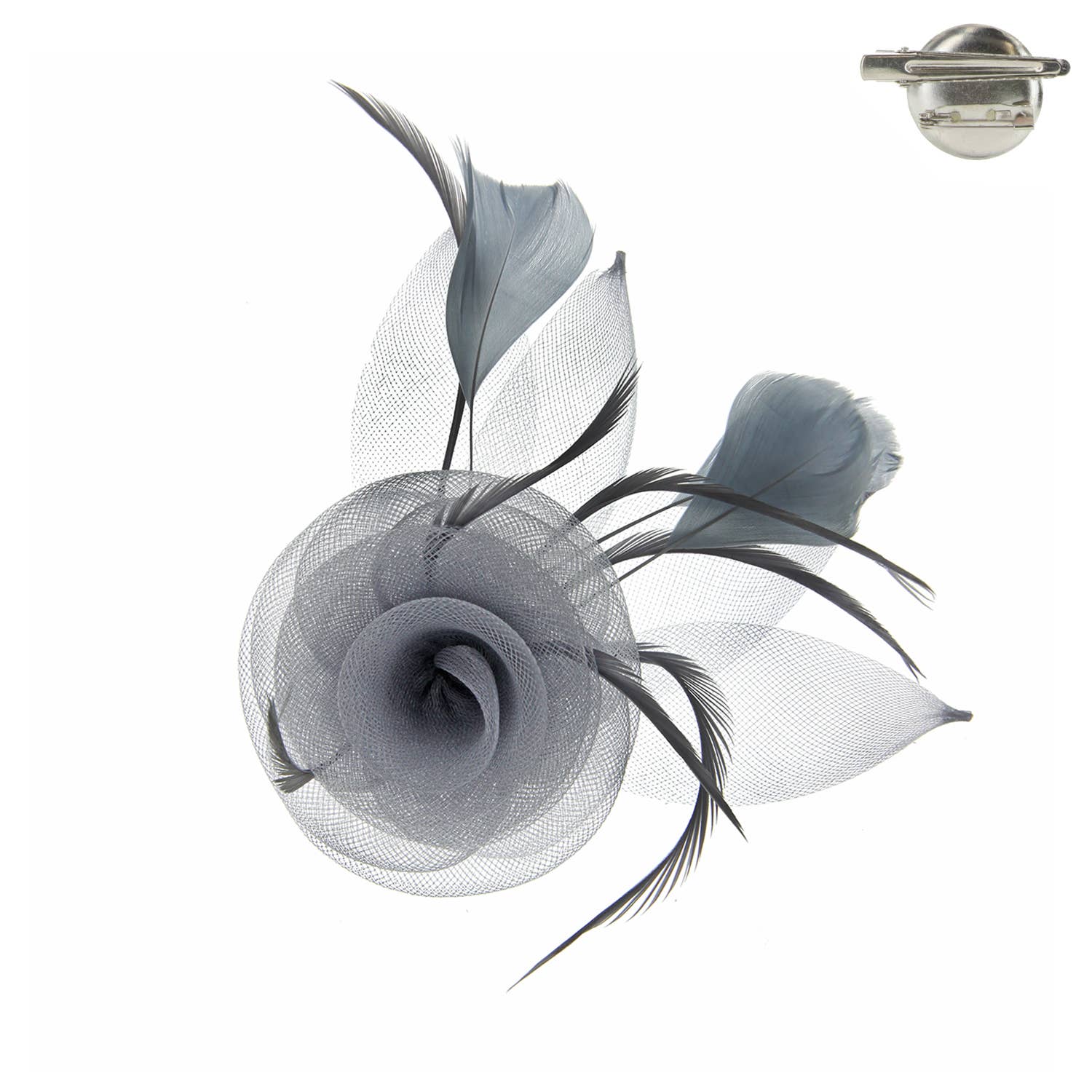 Flower & Leaves Mesh w/ Feathers Fascinator Clip