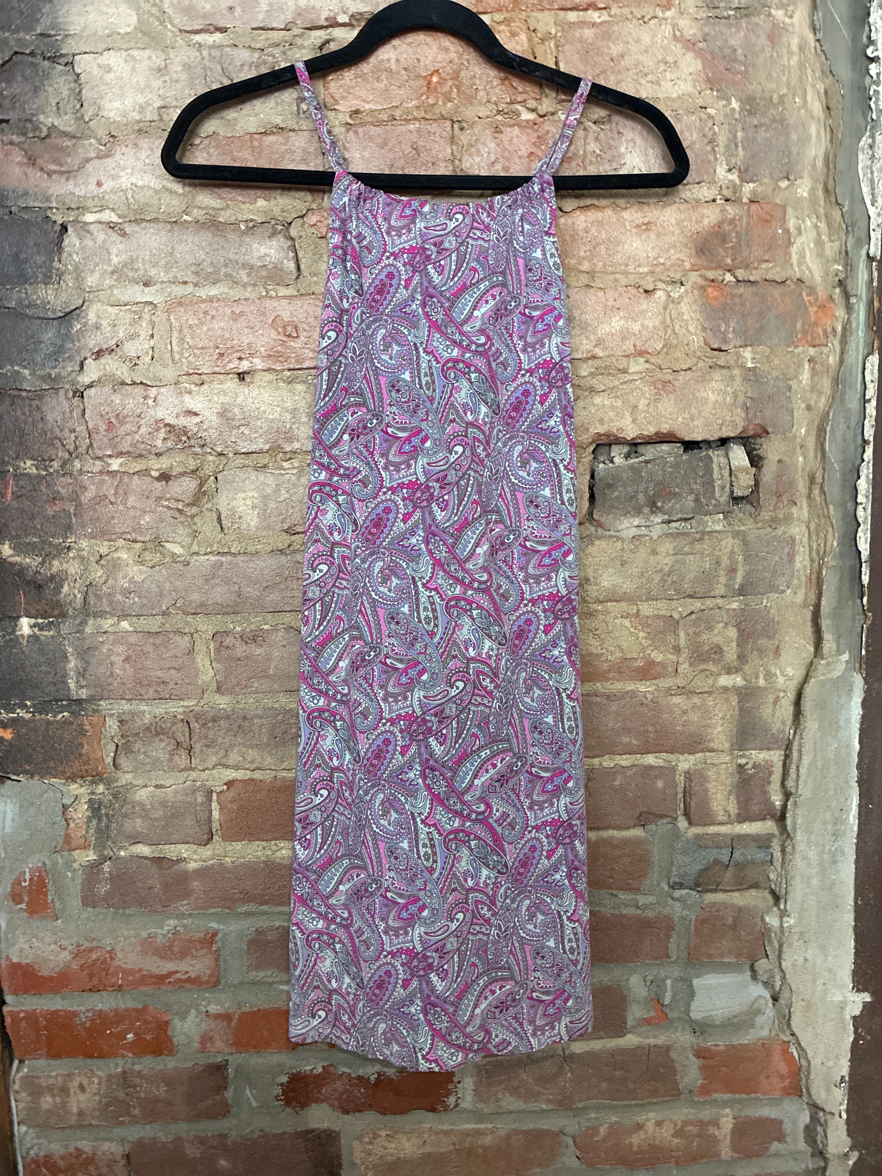 Pink Paisley High Neck Halter Dress