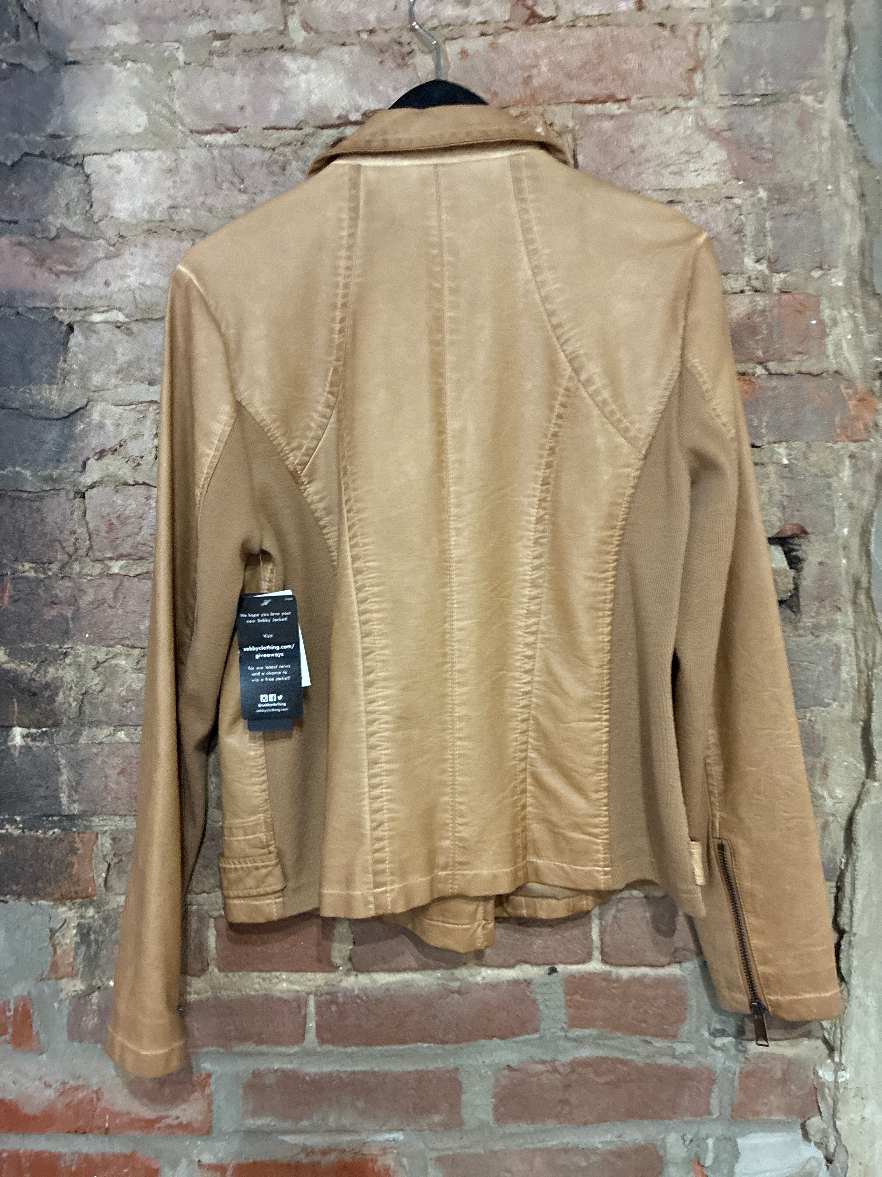 Camel Faux Leather Jacket L
