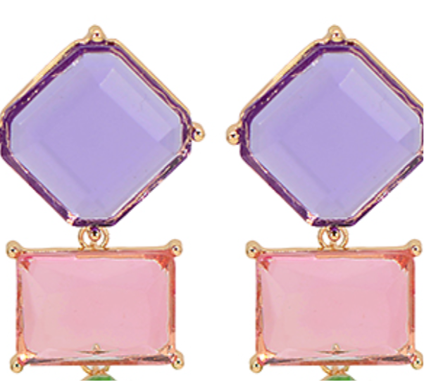 Mutli Geometric Resin Three Drop Earrings