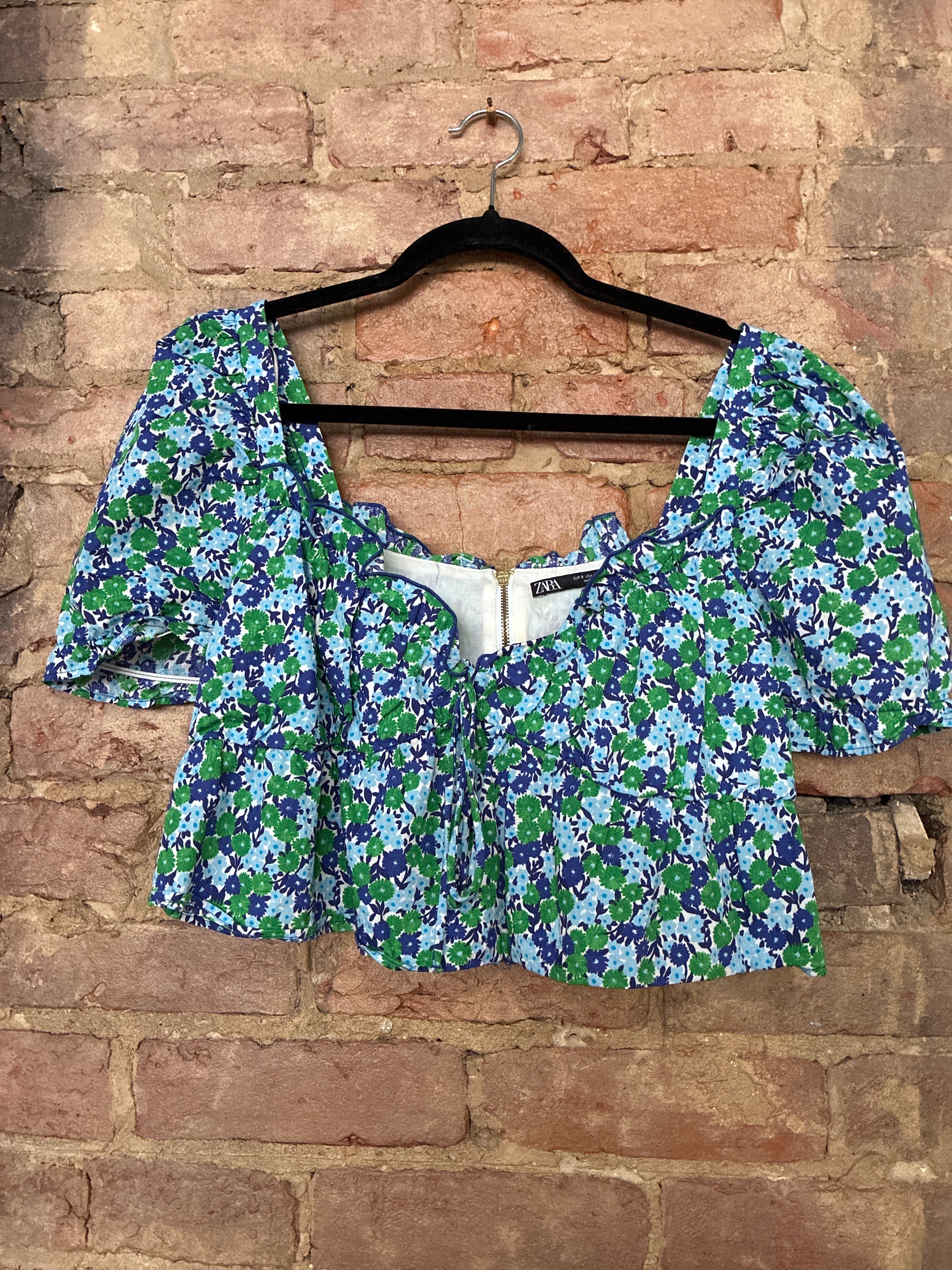 Zara Floral Cropped Sweetheart Top