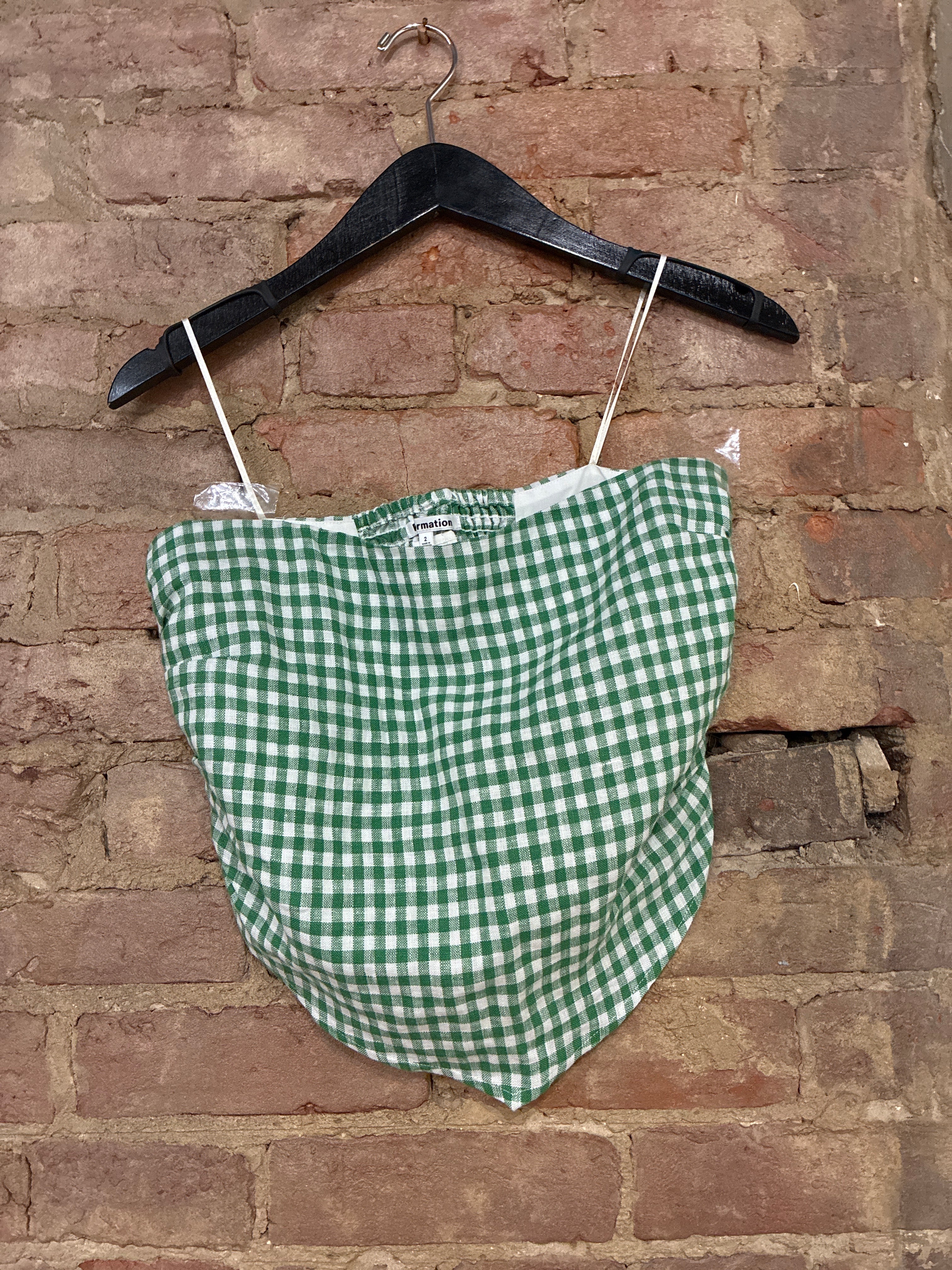 Green Gingham Strapless Top