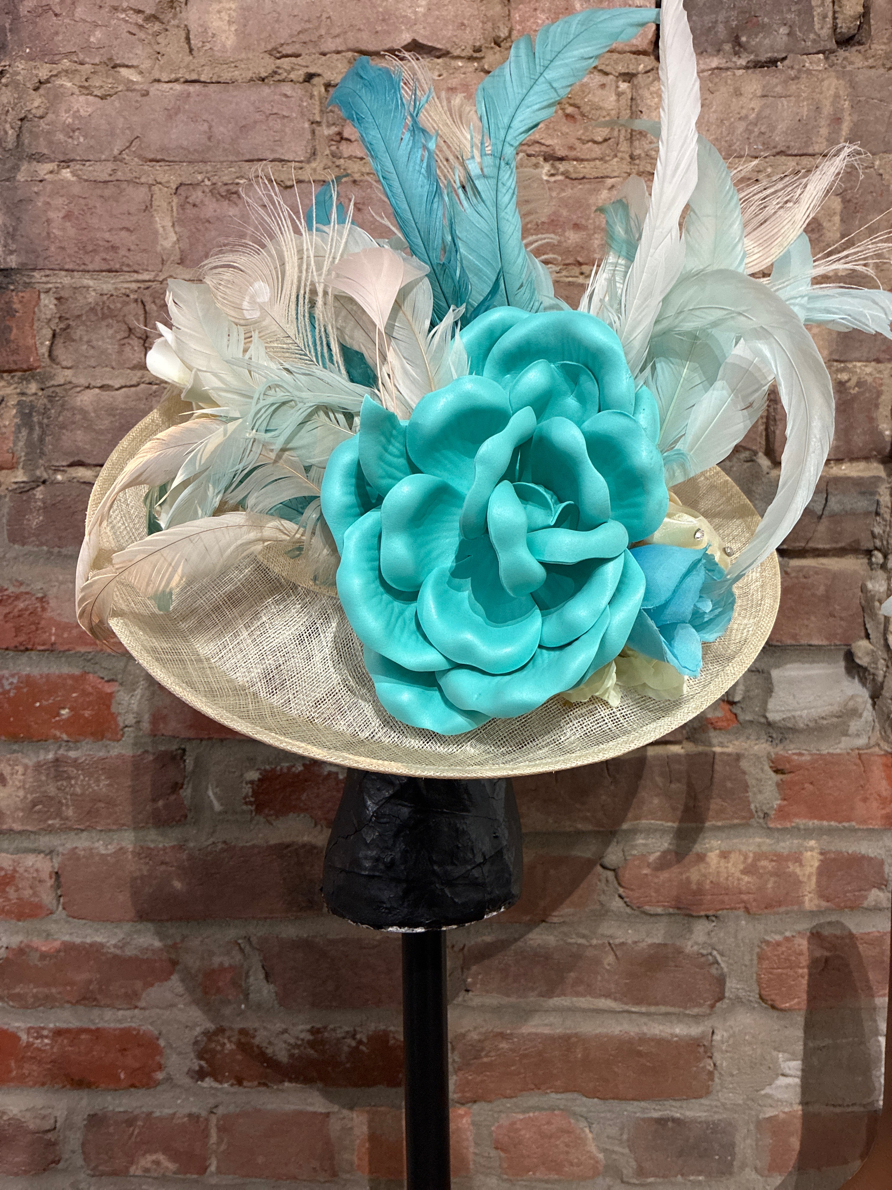 Cream & Turquoise Custom Fascinator