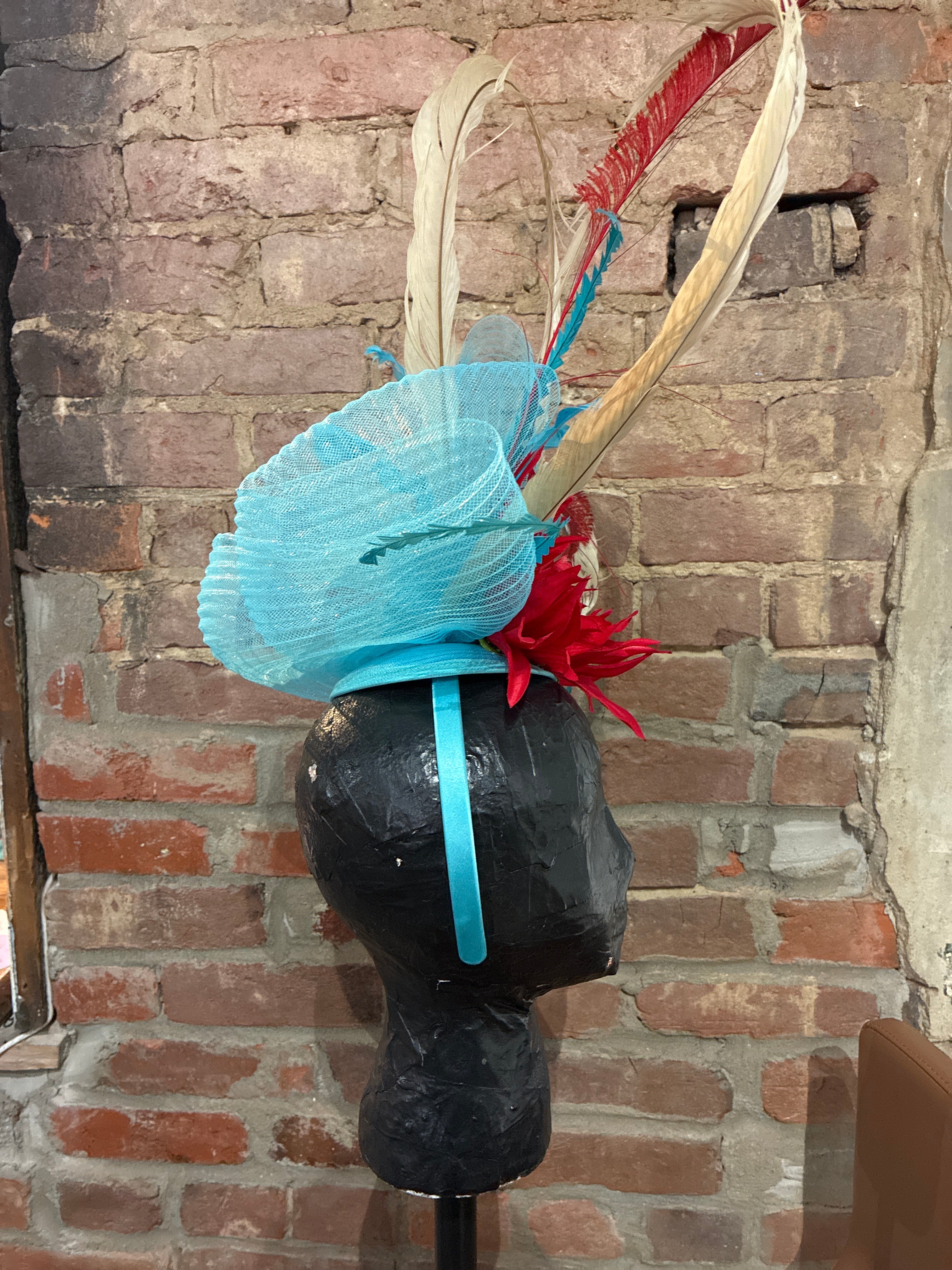 Turquoise & Red Custom DEE's Fascinator