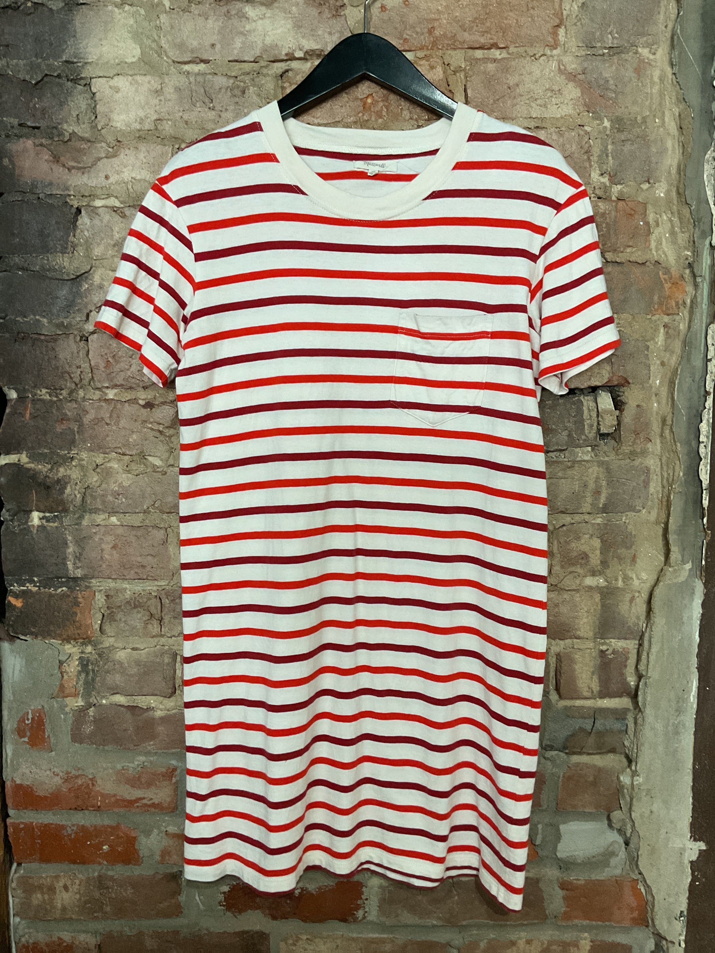 Madewell Pocket Tee Dress in Red Stripe - XS