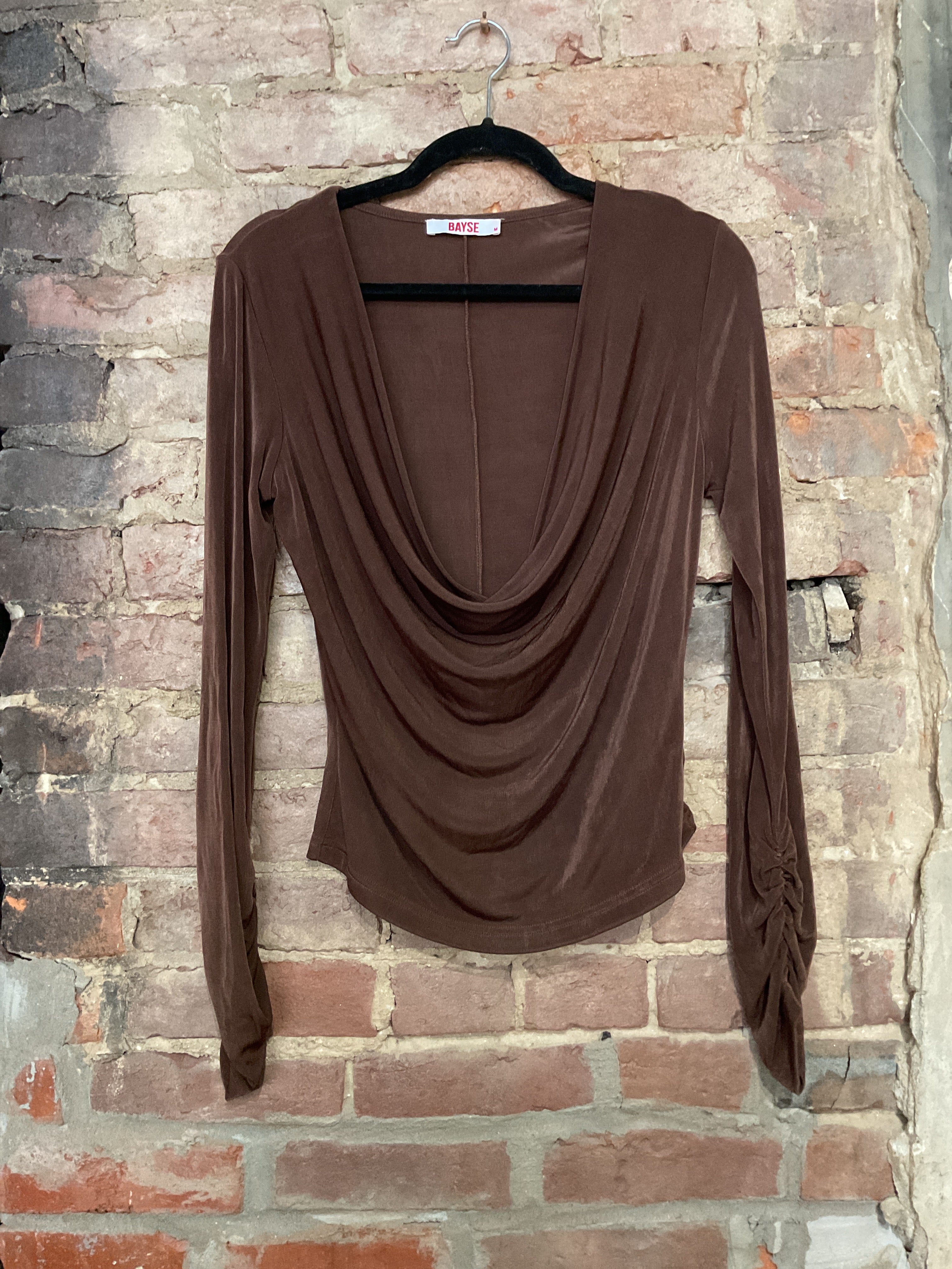 Brown Deep Cowl Neck Shirt