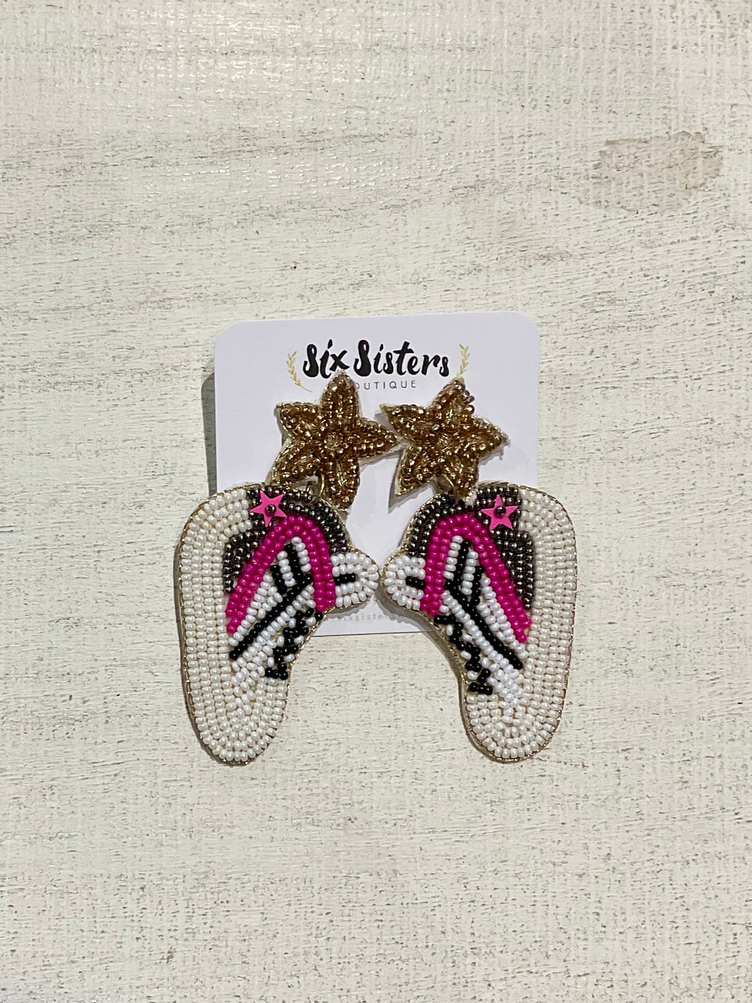 Beaded Sneaker Earrings (White & Pink)