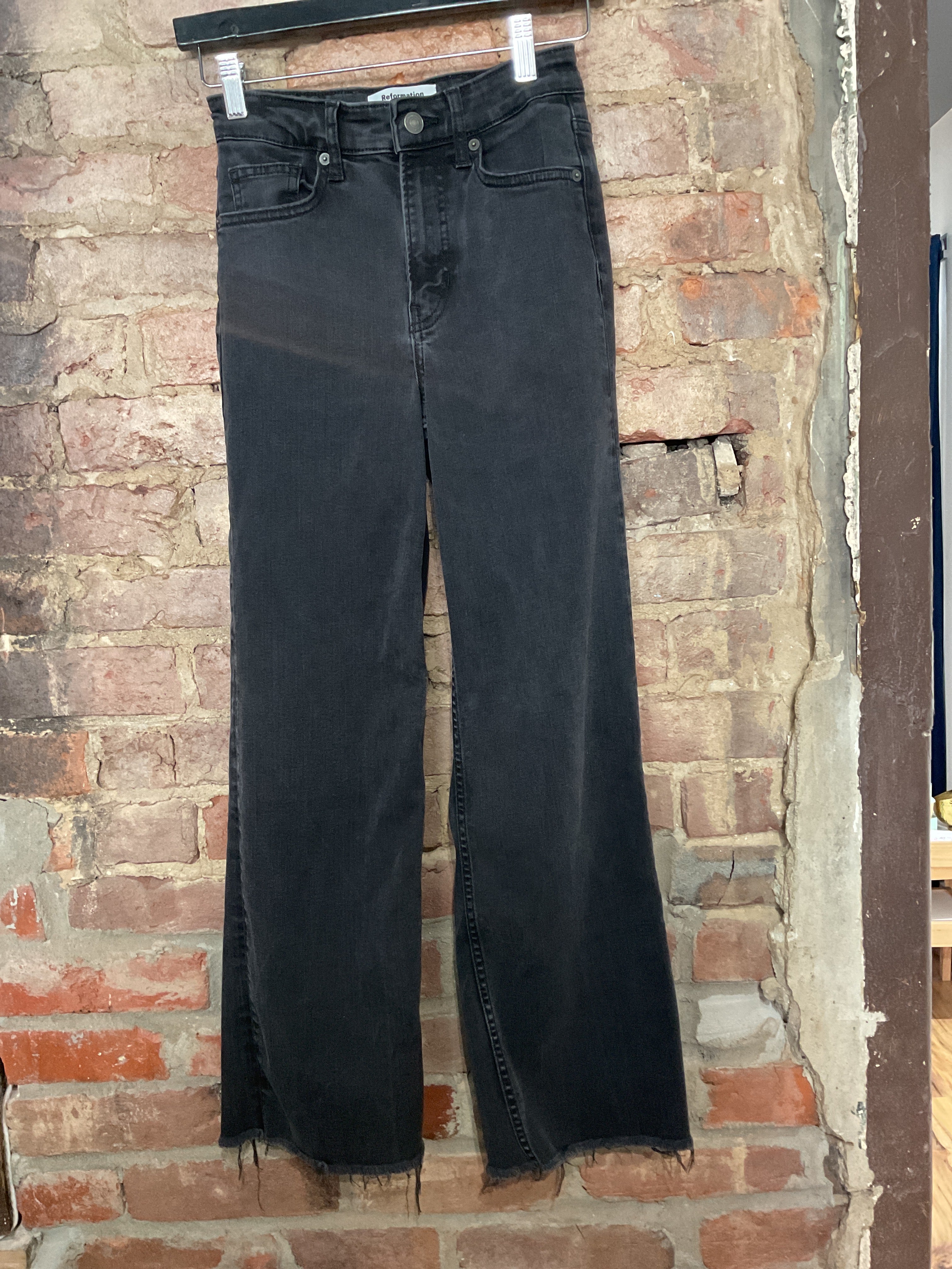 Reformation Black High Rise Wide Leg Jean 24