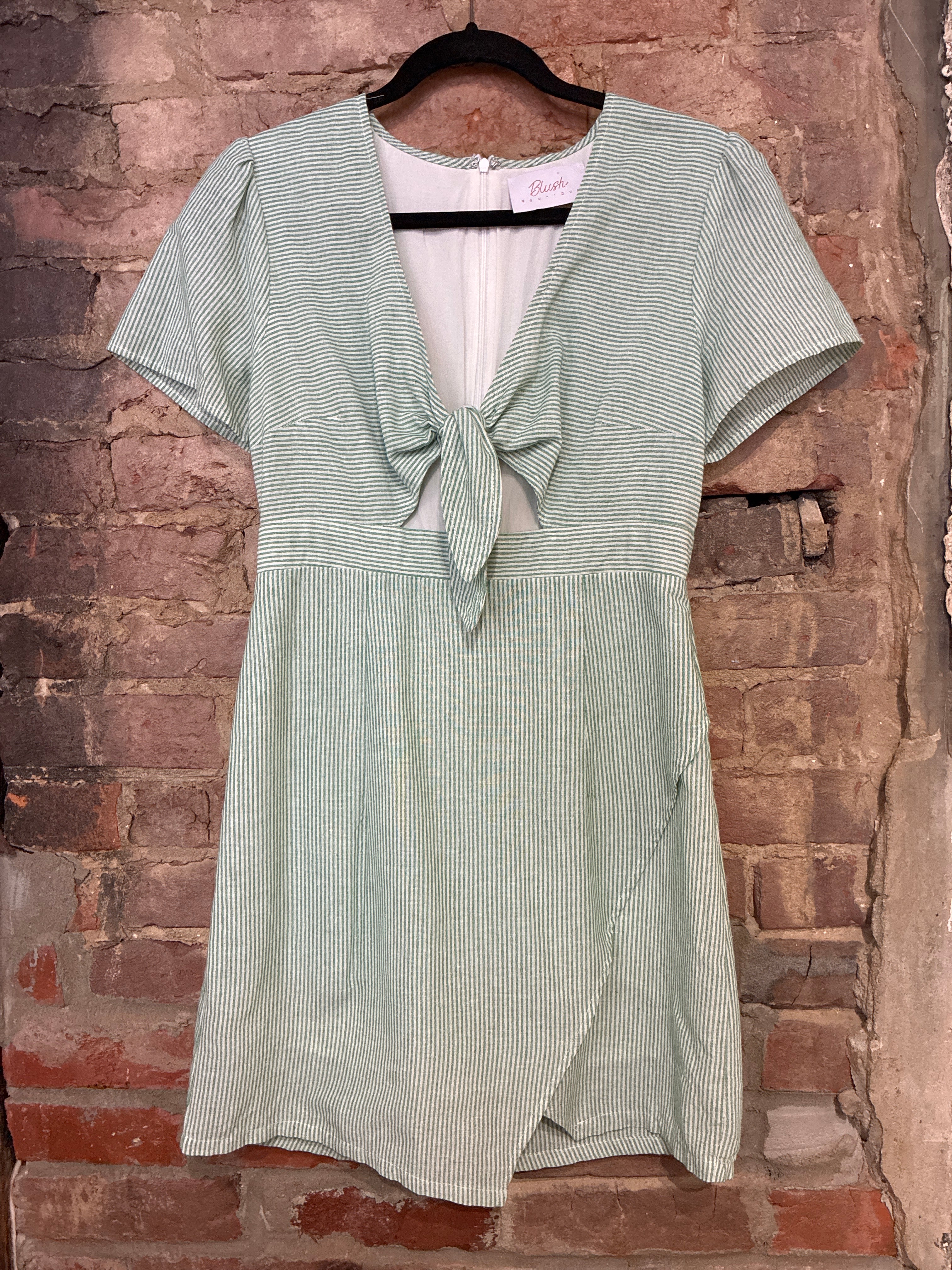 Green & White Stripe Knot Sundress - M