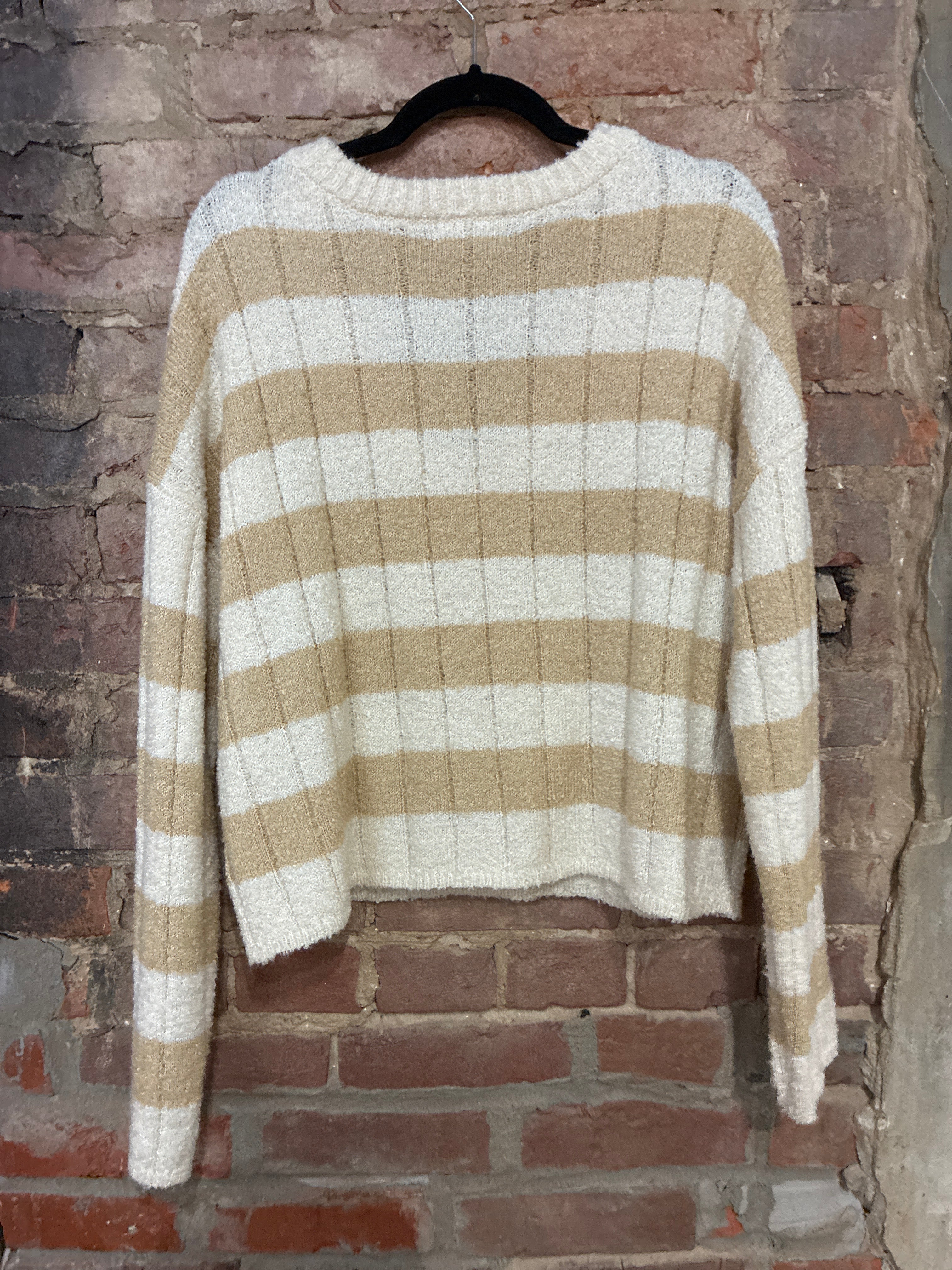 Hudson Gray Cream Striped Sweater L