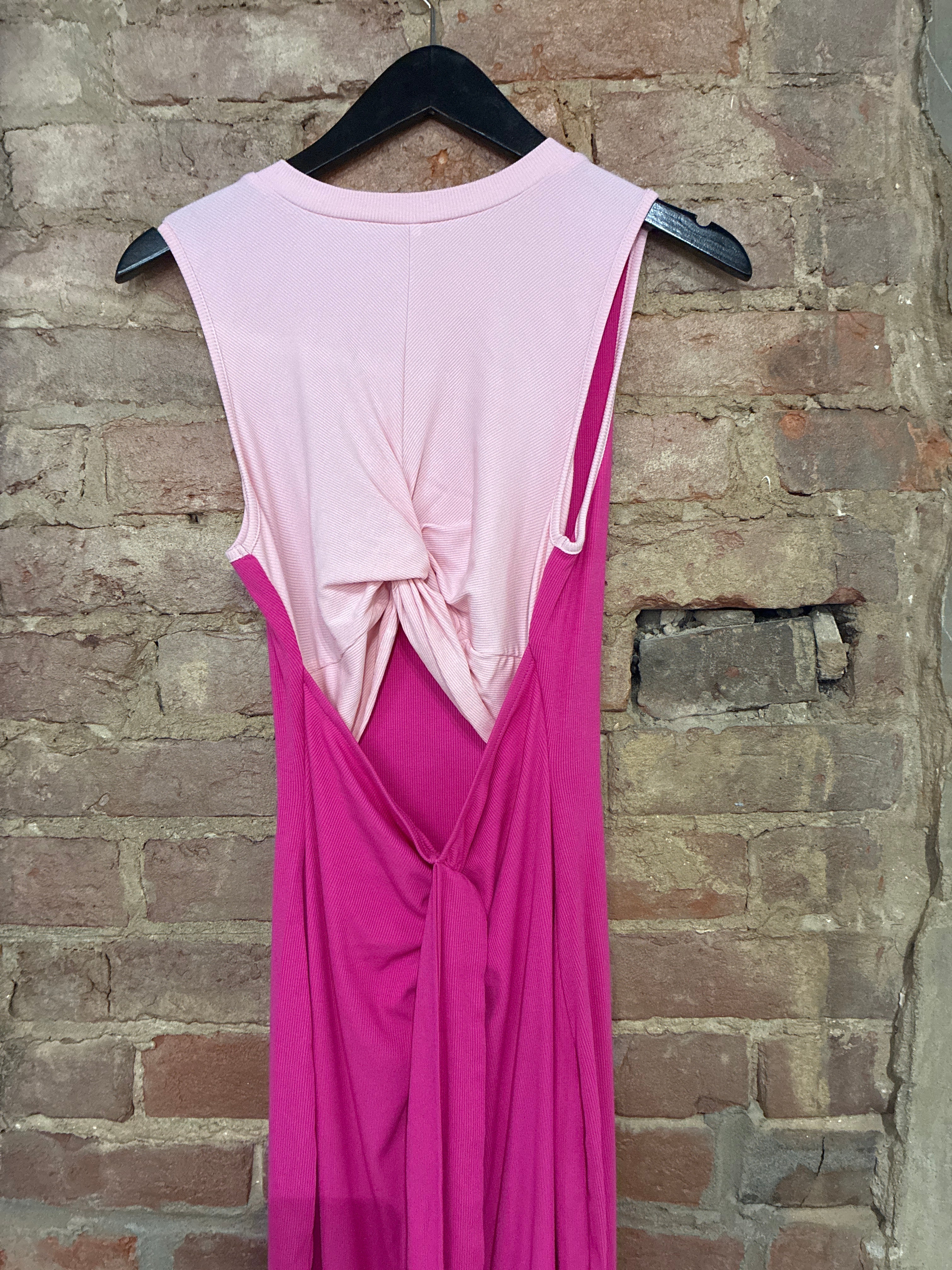 Pink Two Tone Bodycon Midi Dress