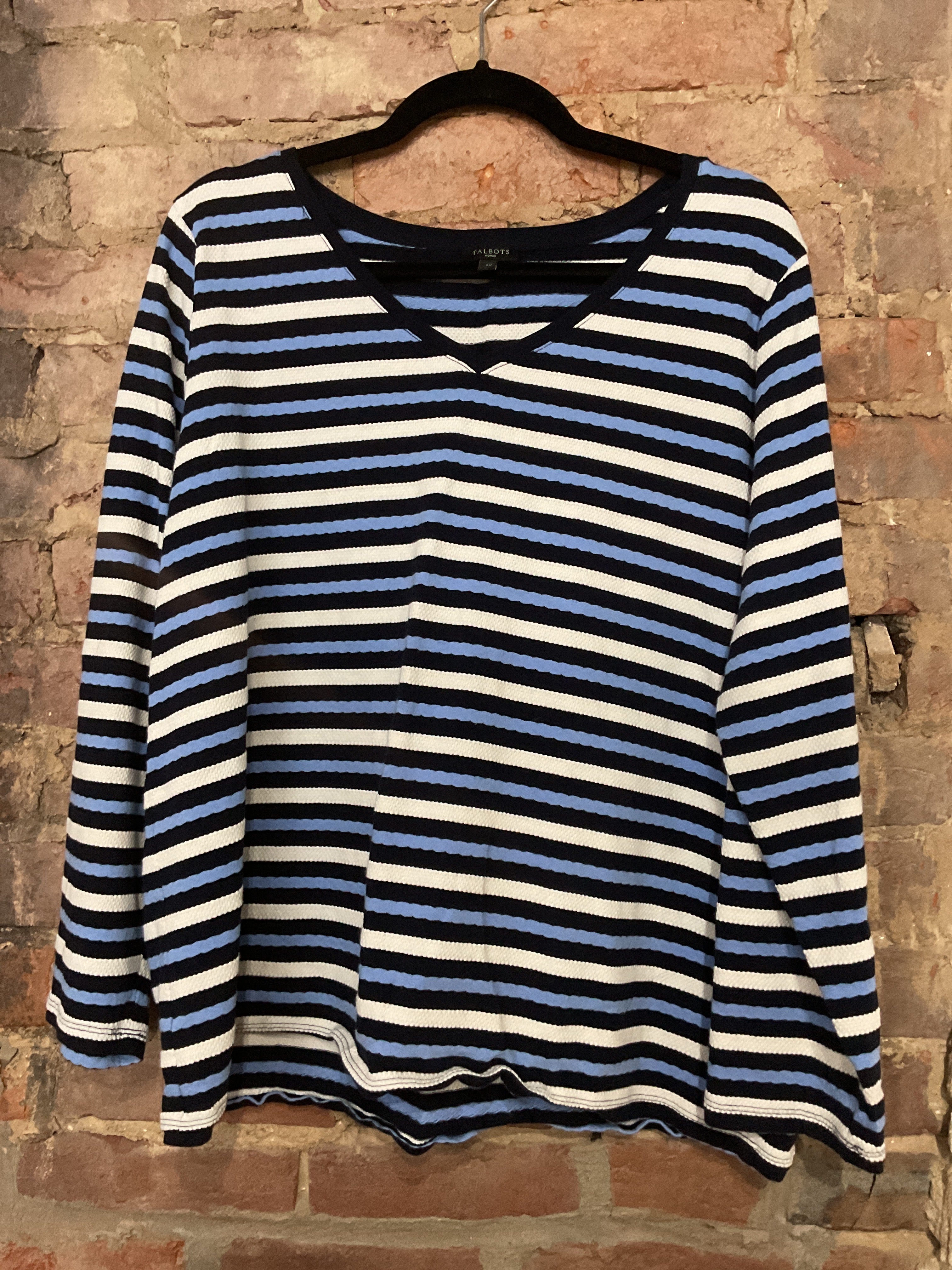 Talbots Navy & White Striped LS V Neck XXL