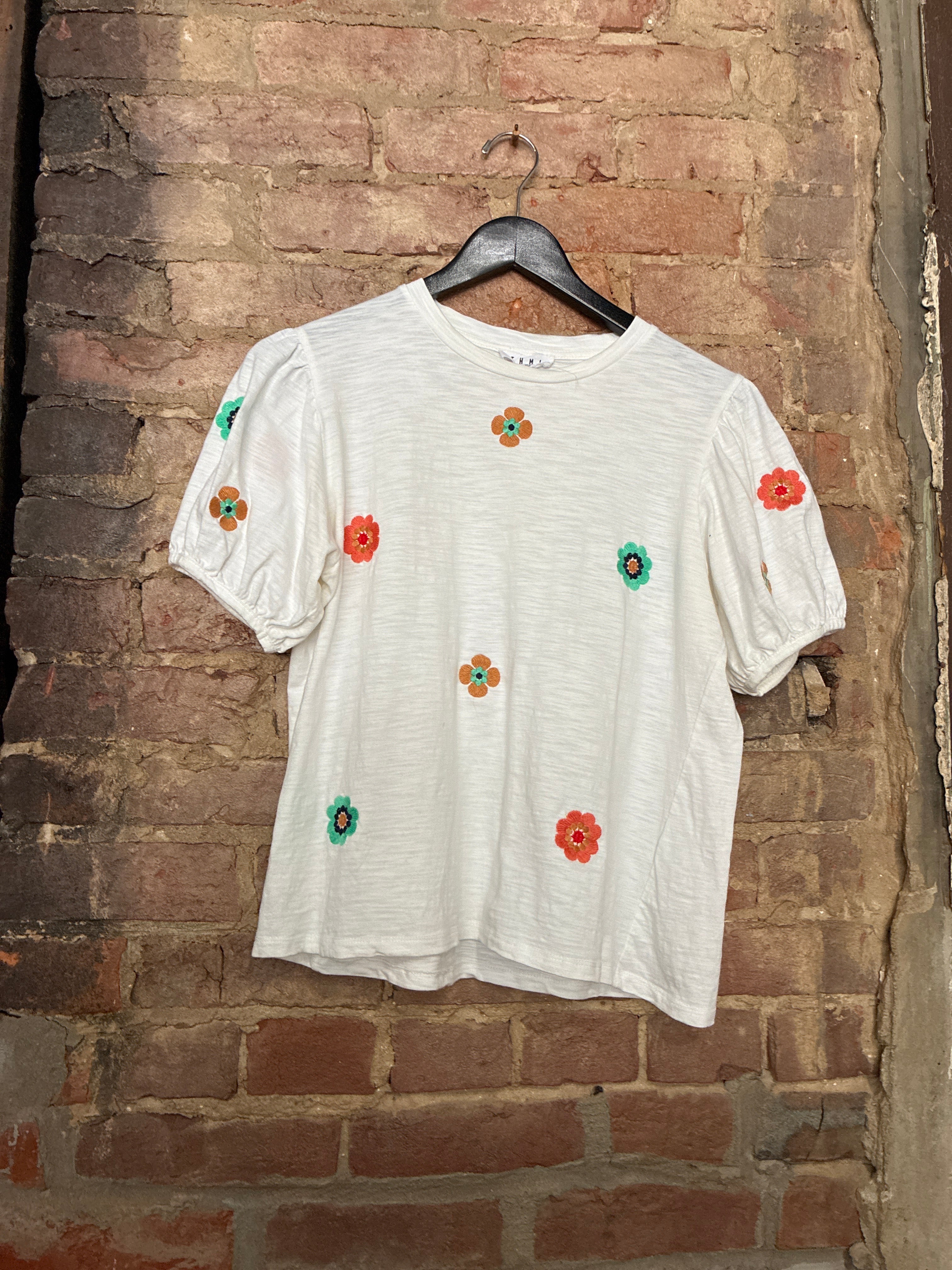 Floral Embroidered White Tee