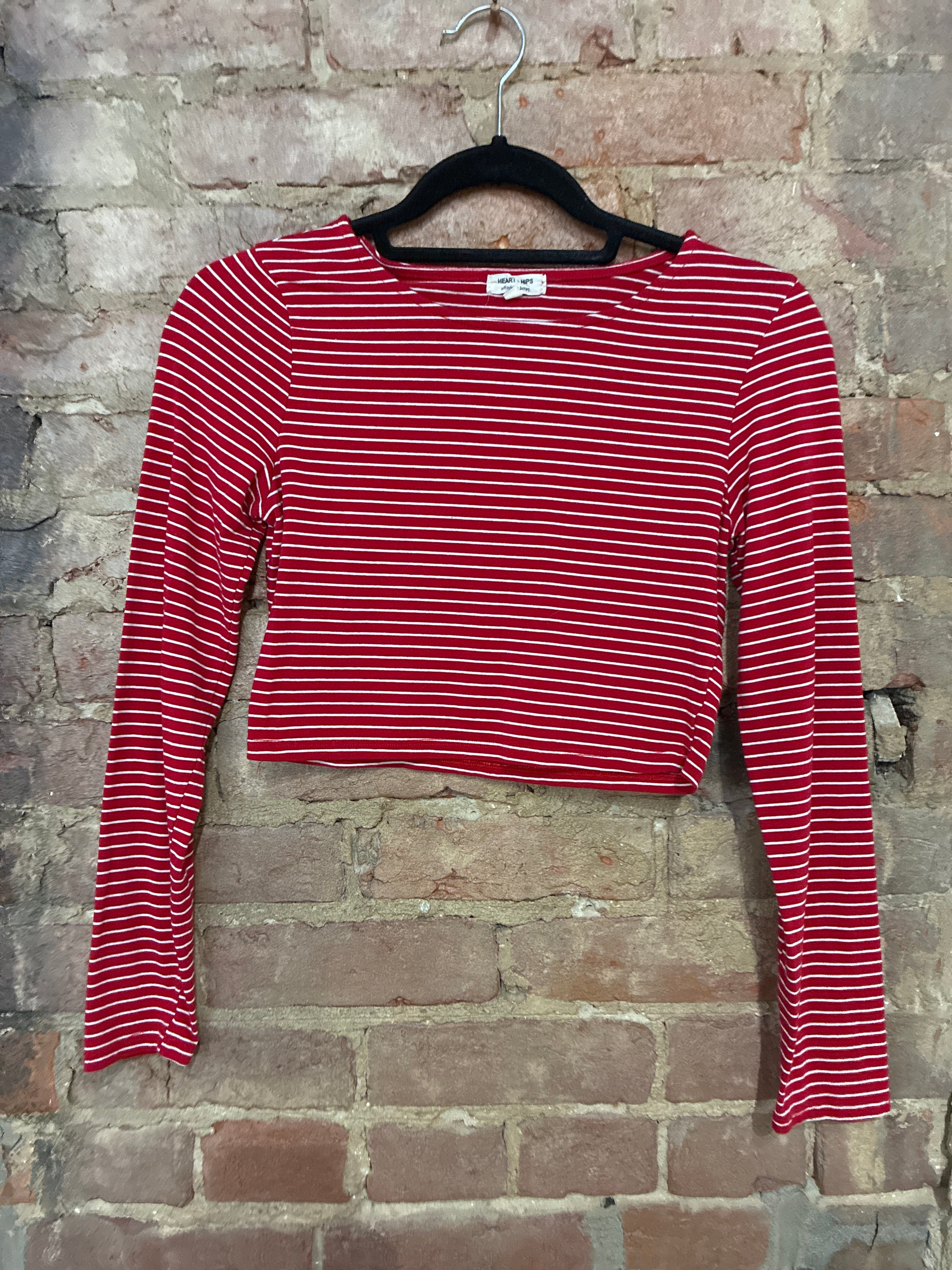 Heart & Hips Red Striped LS Crop Top
