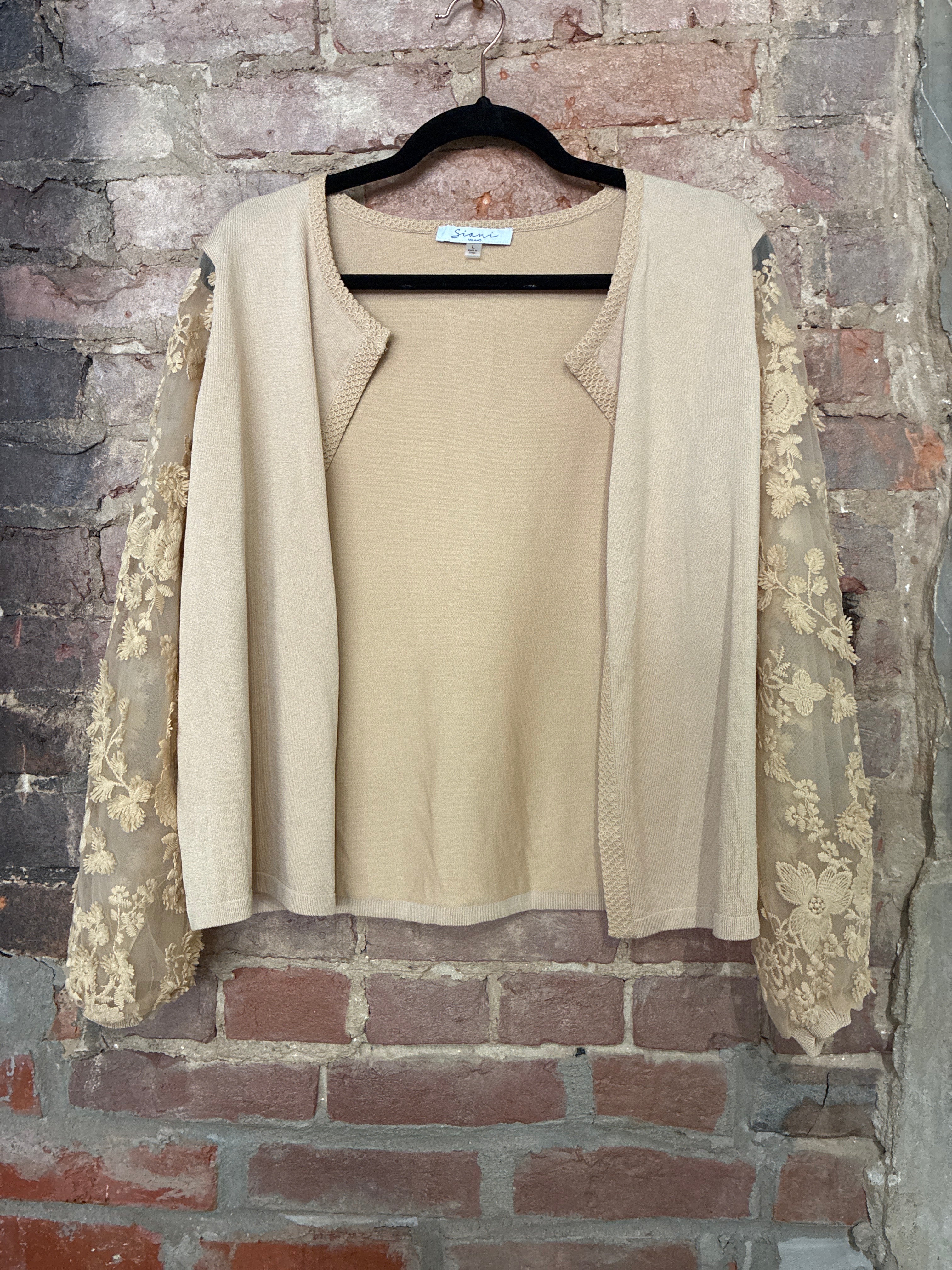 Gold Siani Sweater with Lace Sleeve - L