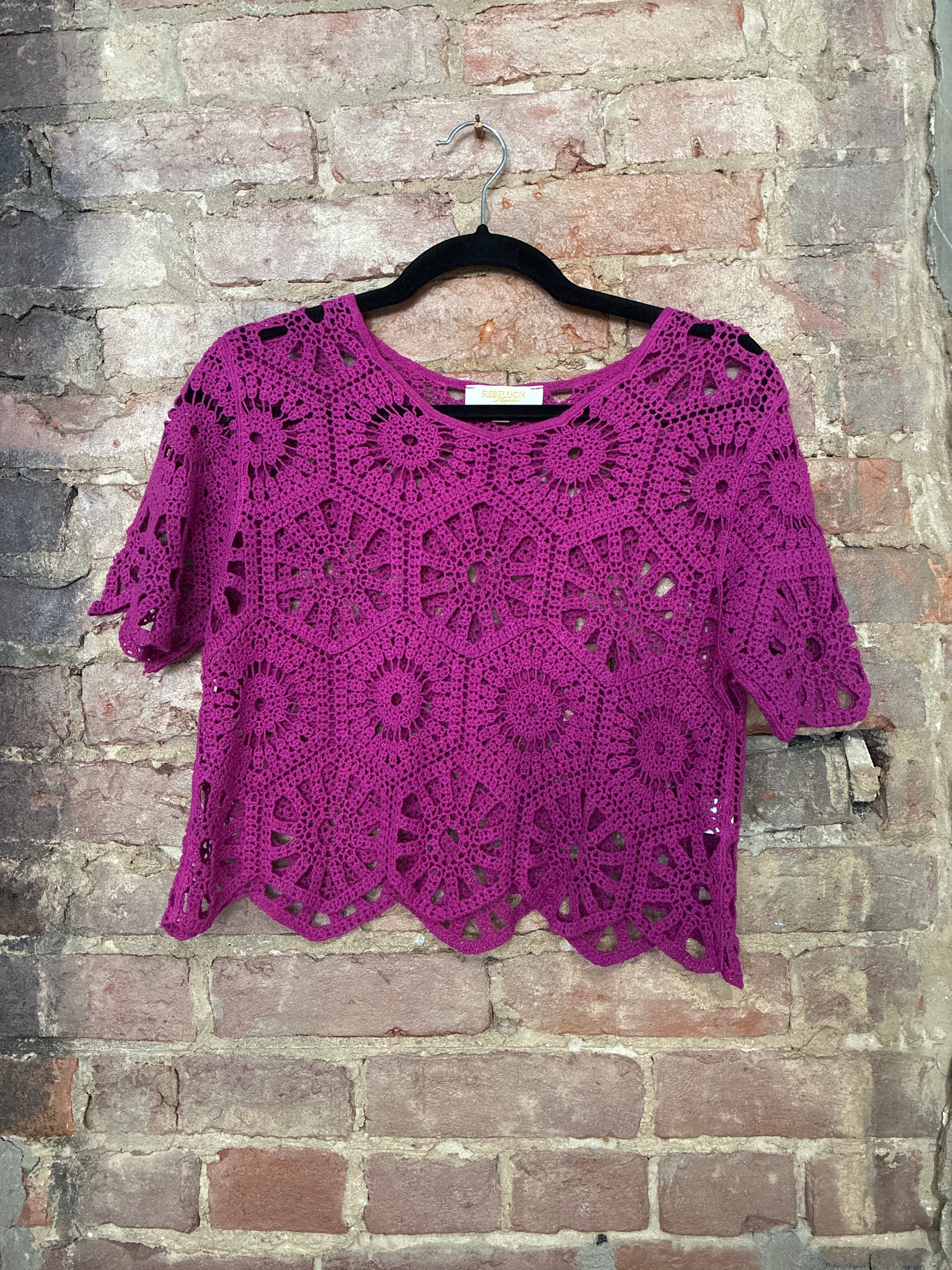 Crochet Crop Royal Plum Top - M
