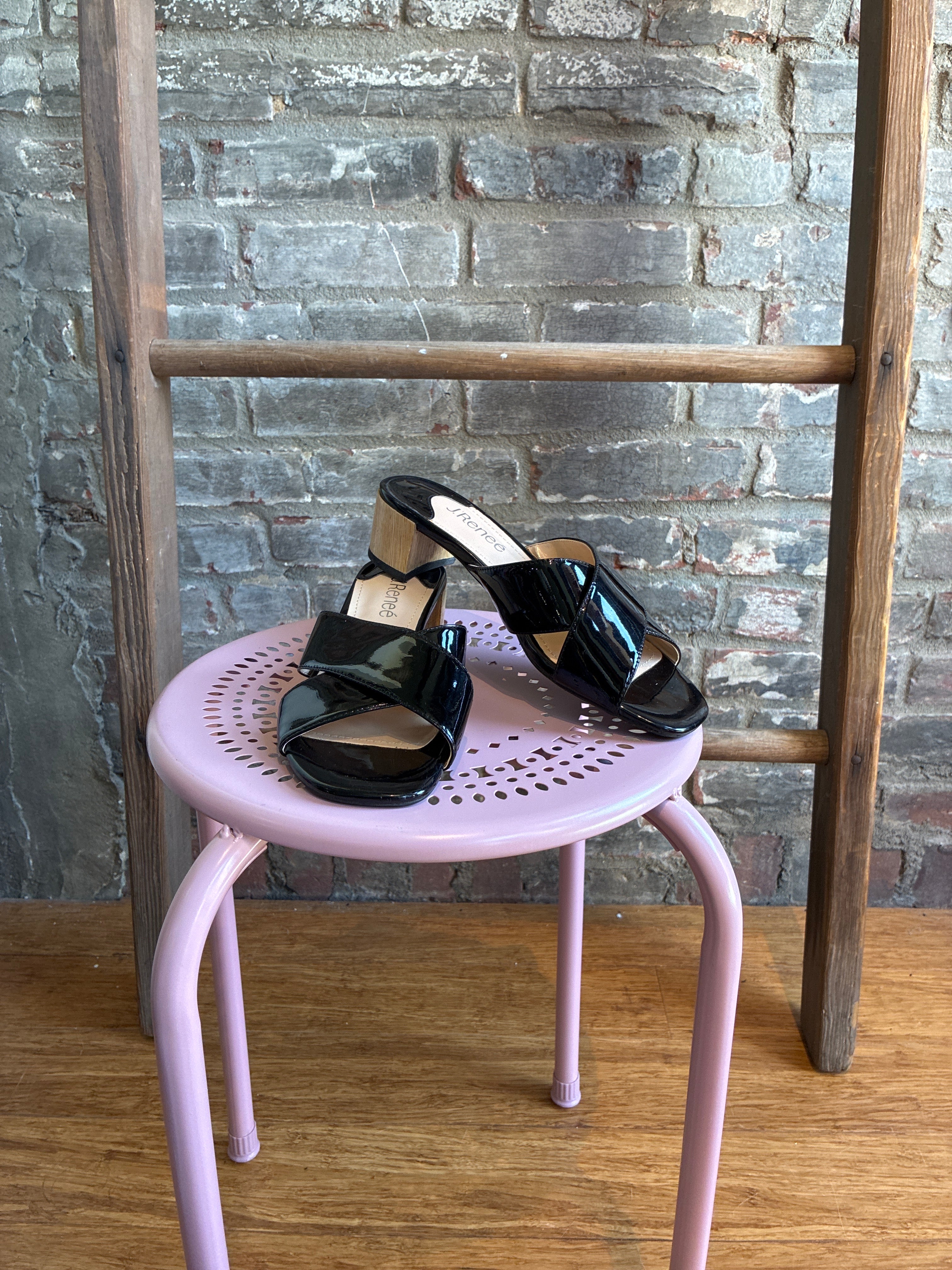 J Renee Black Wooden Block Heel - 7