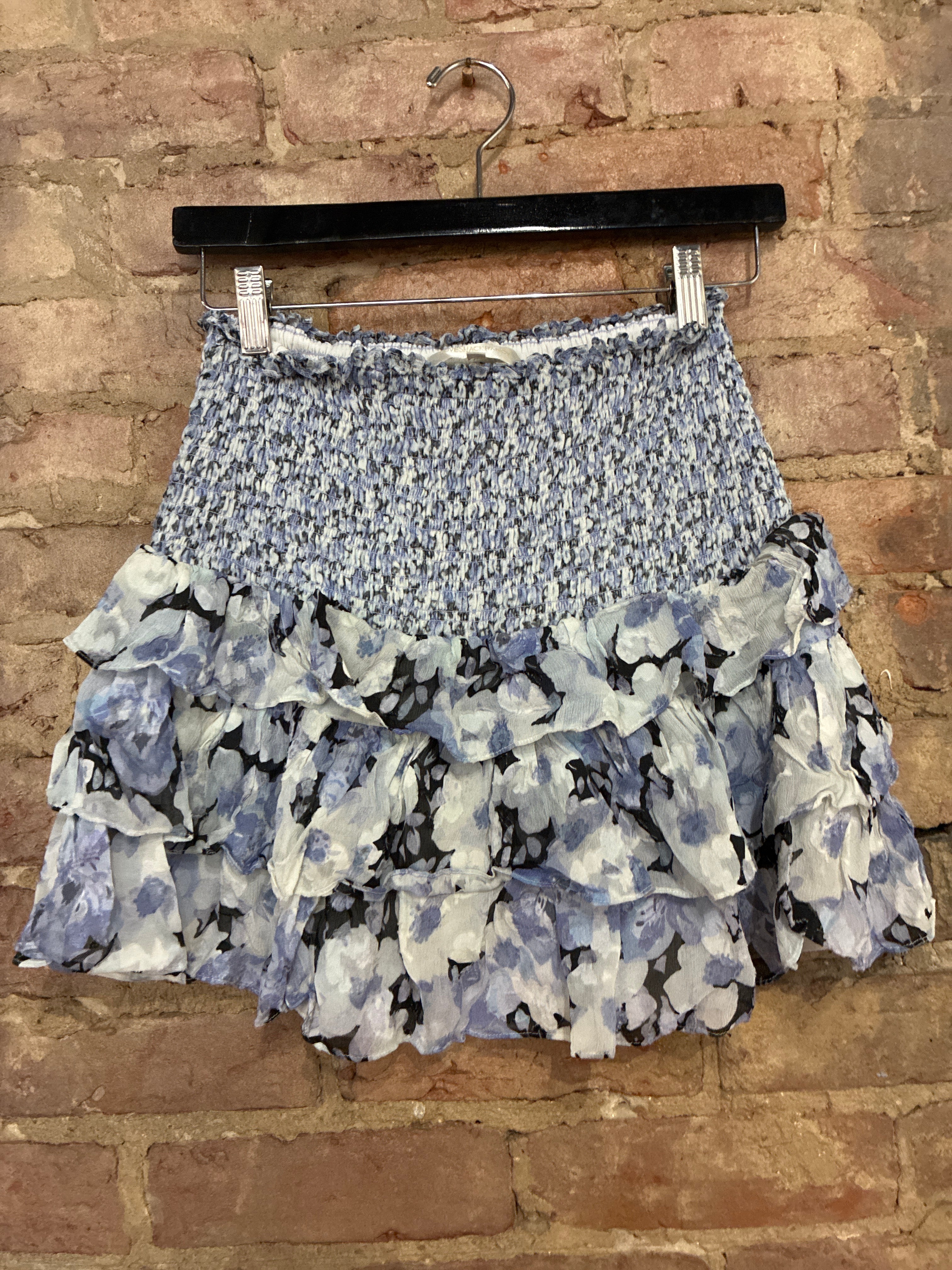 LoveShackFancy Blue Floral Ruffle Skirt