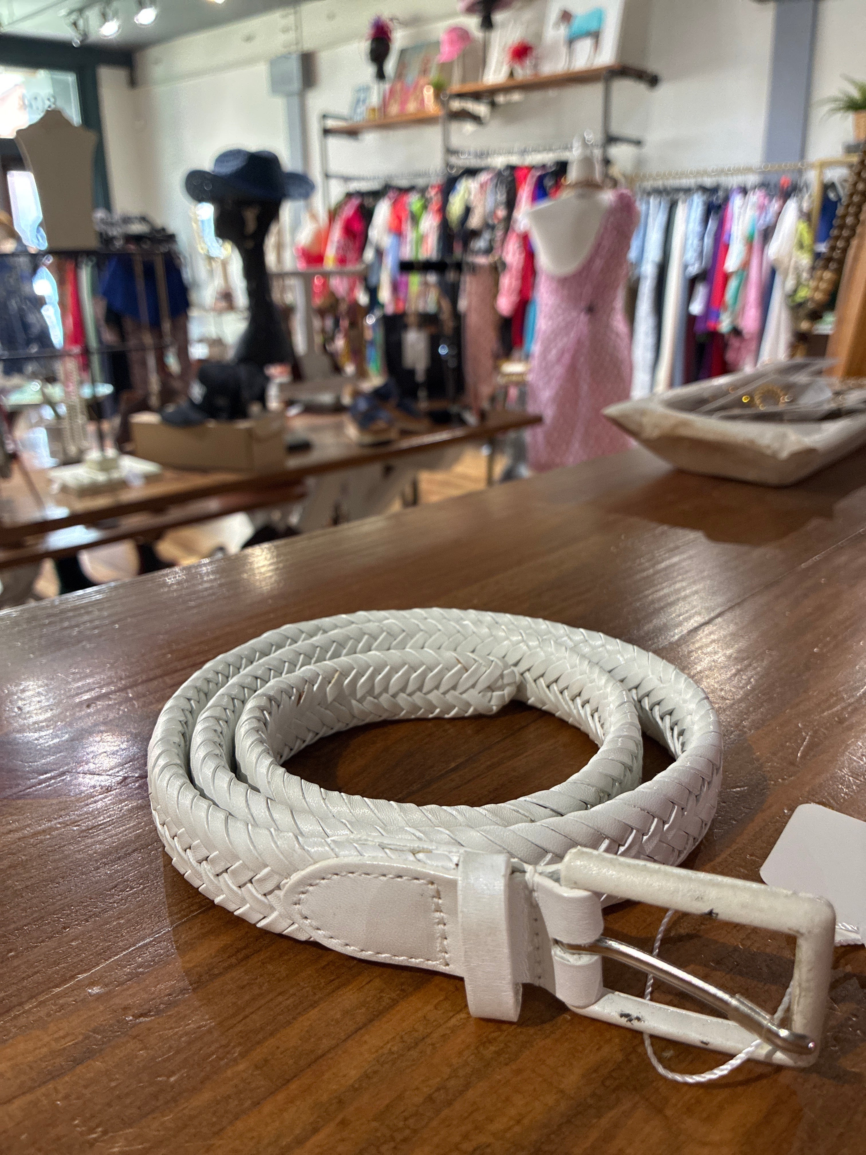 White Braided Leather Belt