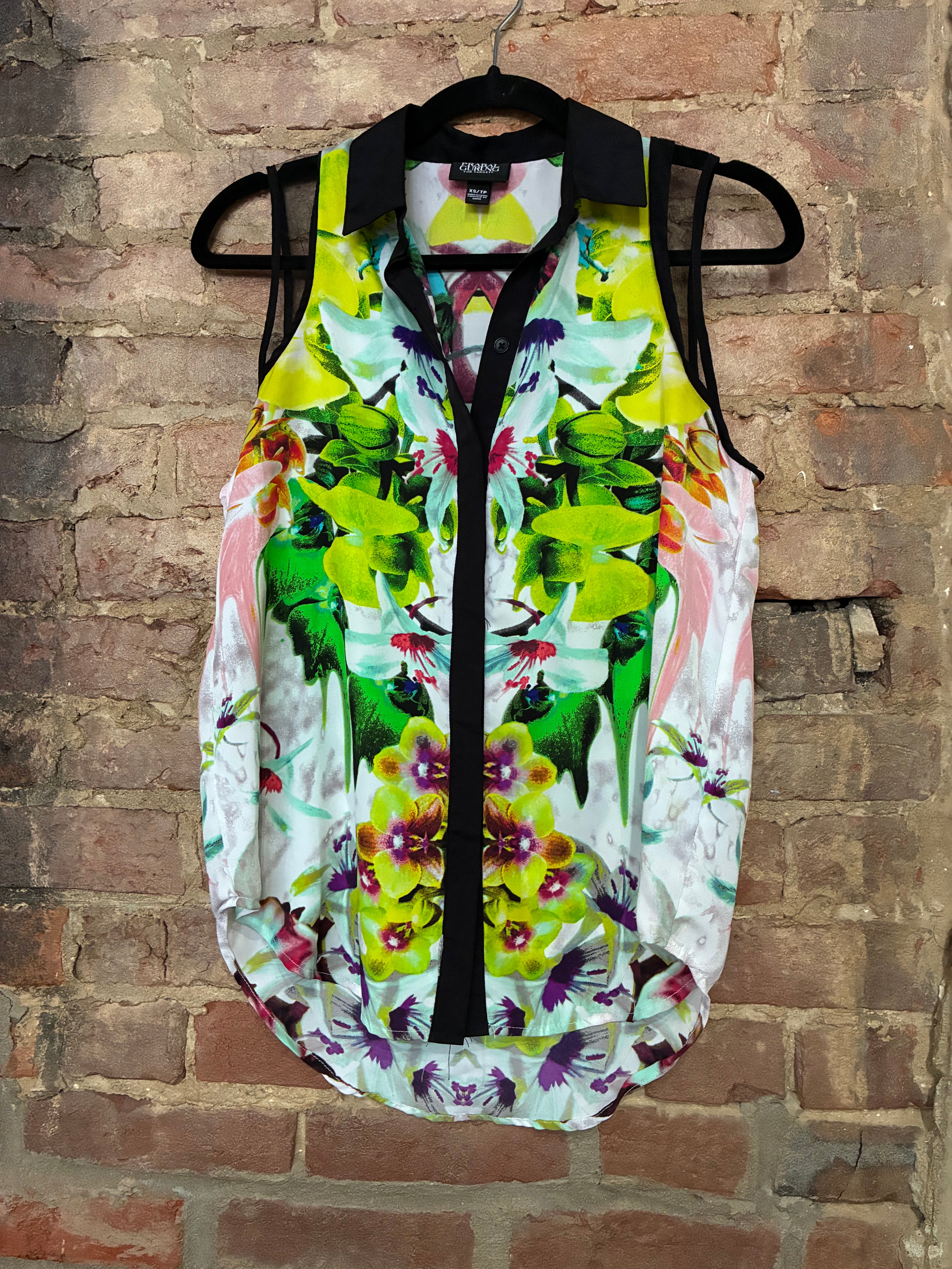 Prabal Gurung Floral Button Up Tank