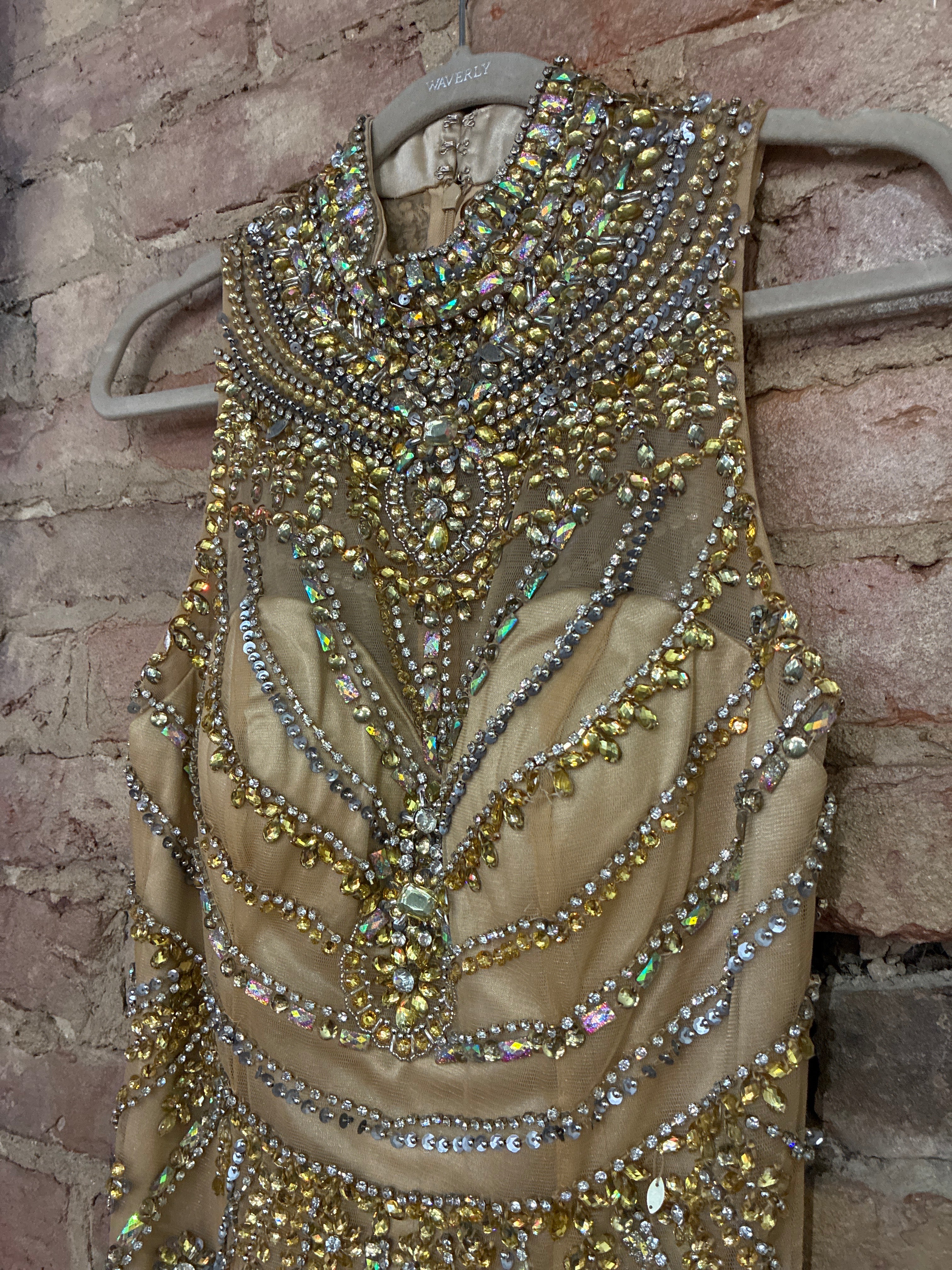 Sherri Hill Heavy Beaded Gold Formal Dress