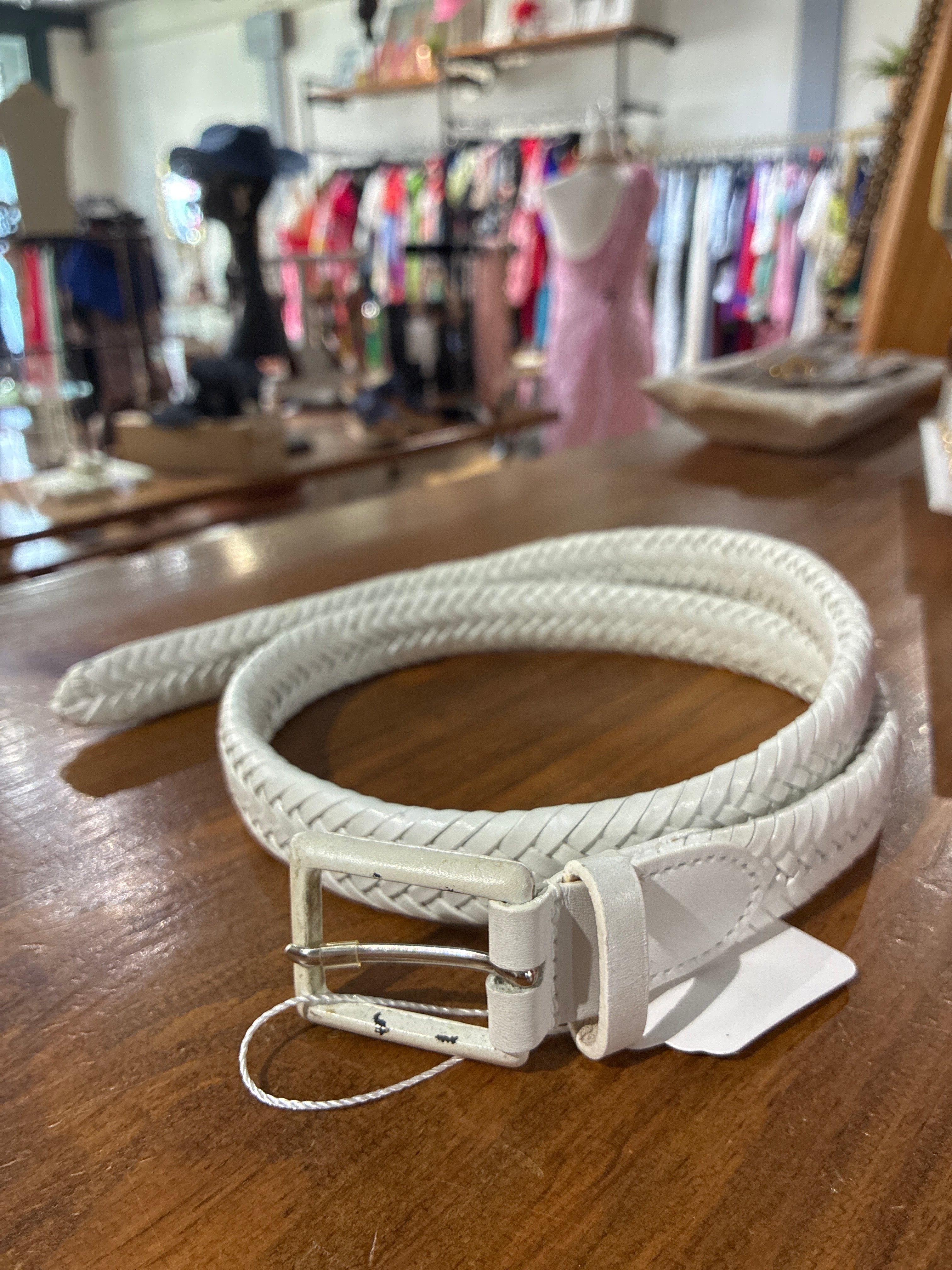 White Braided Leather Belt