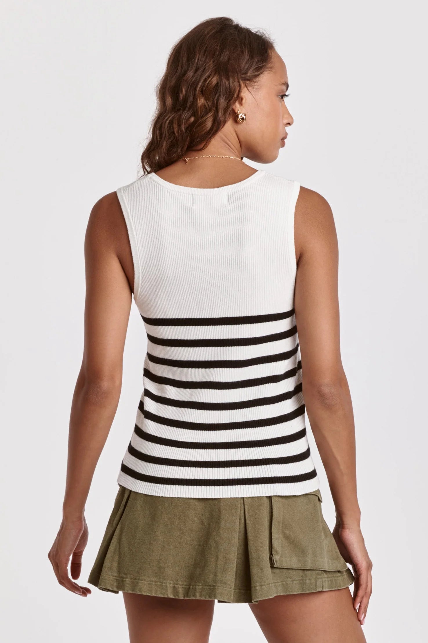 OAK SCOOP NECK TANK WHITE WITH BLACK STRIPES