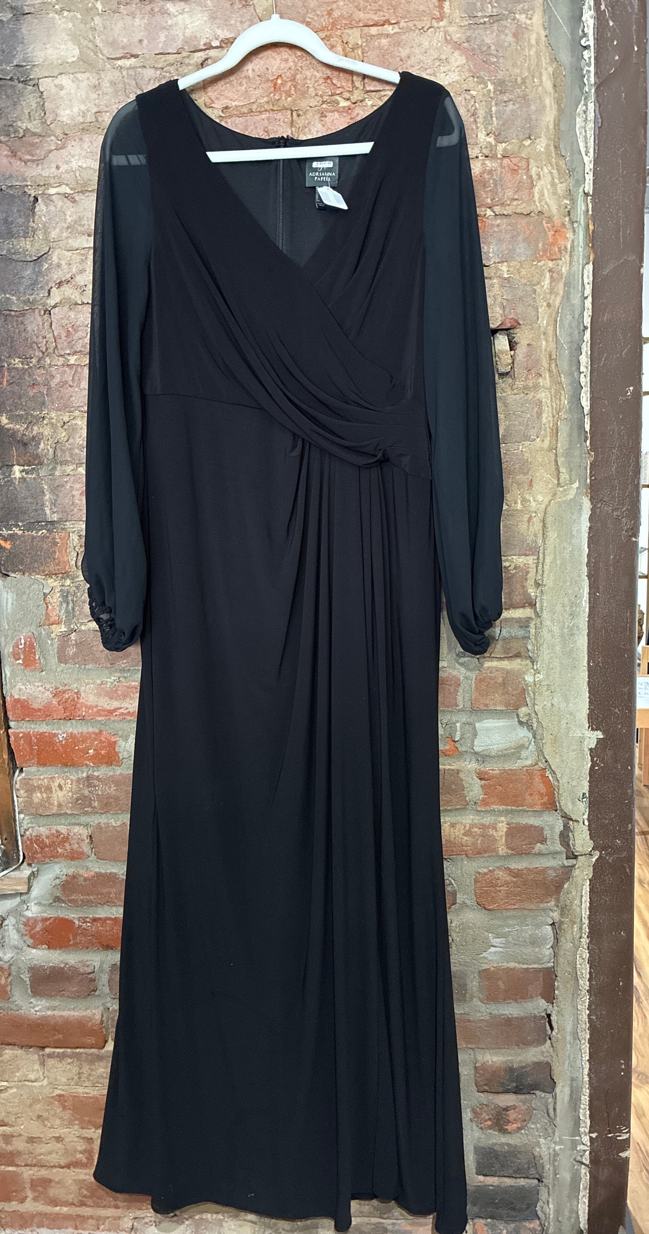 Adrianna Papell Sheer Bishop Sleeve Long Formal Dress - 14