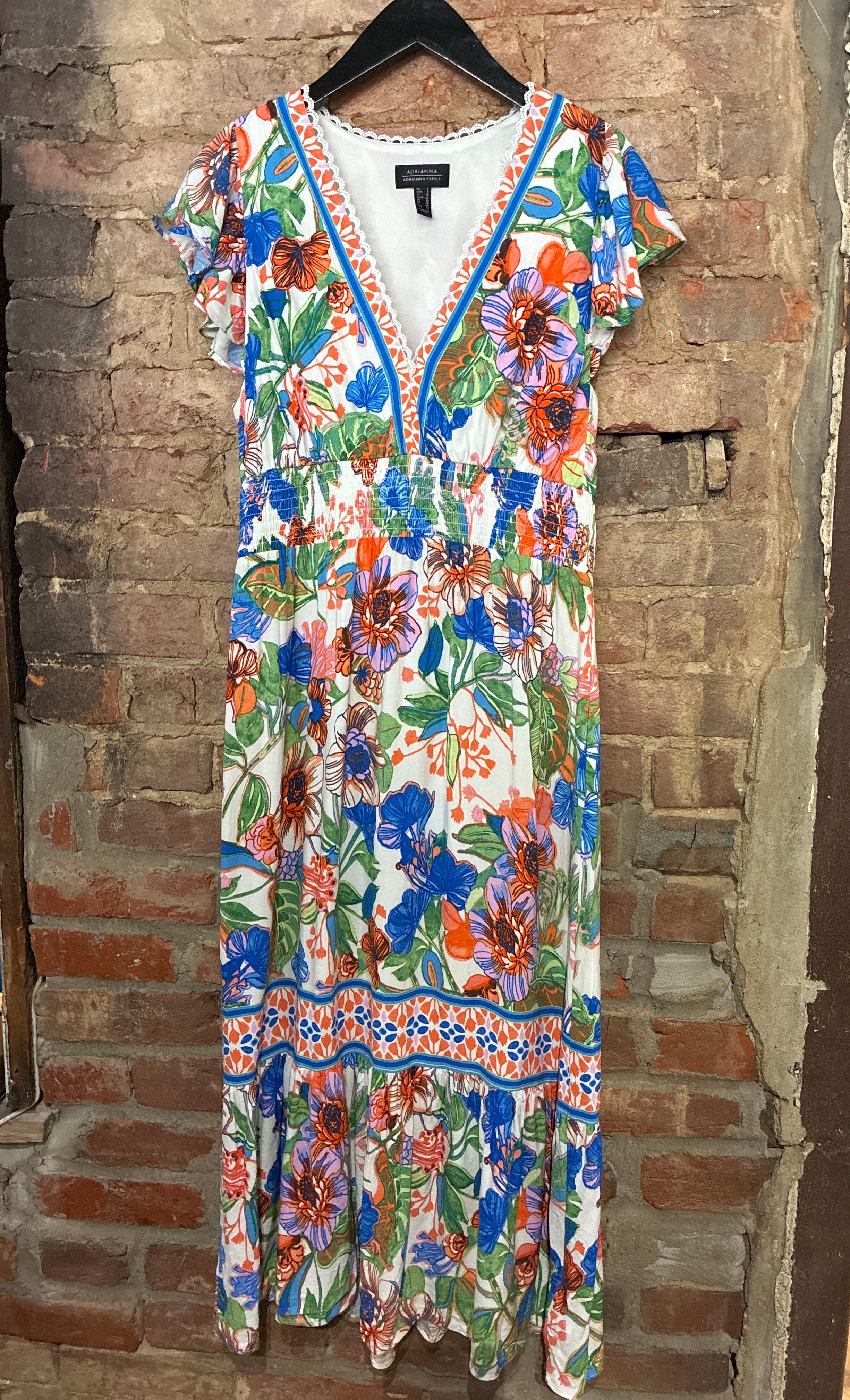 Blue & Orange Floral Print Dress