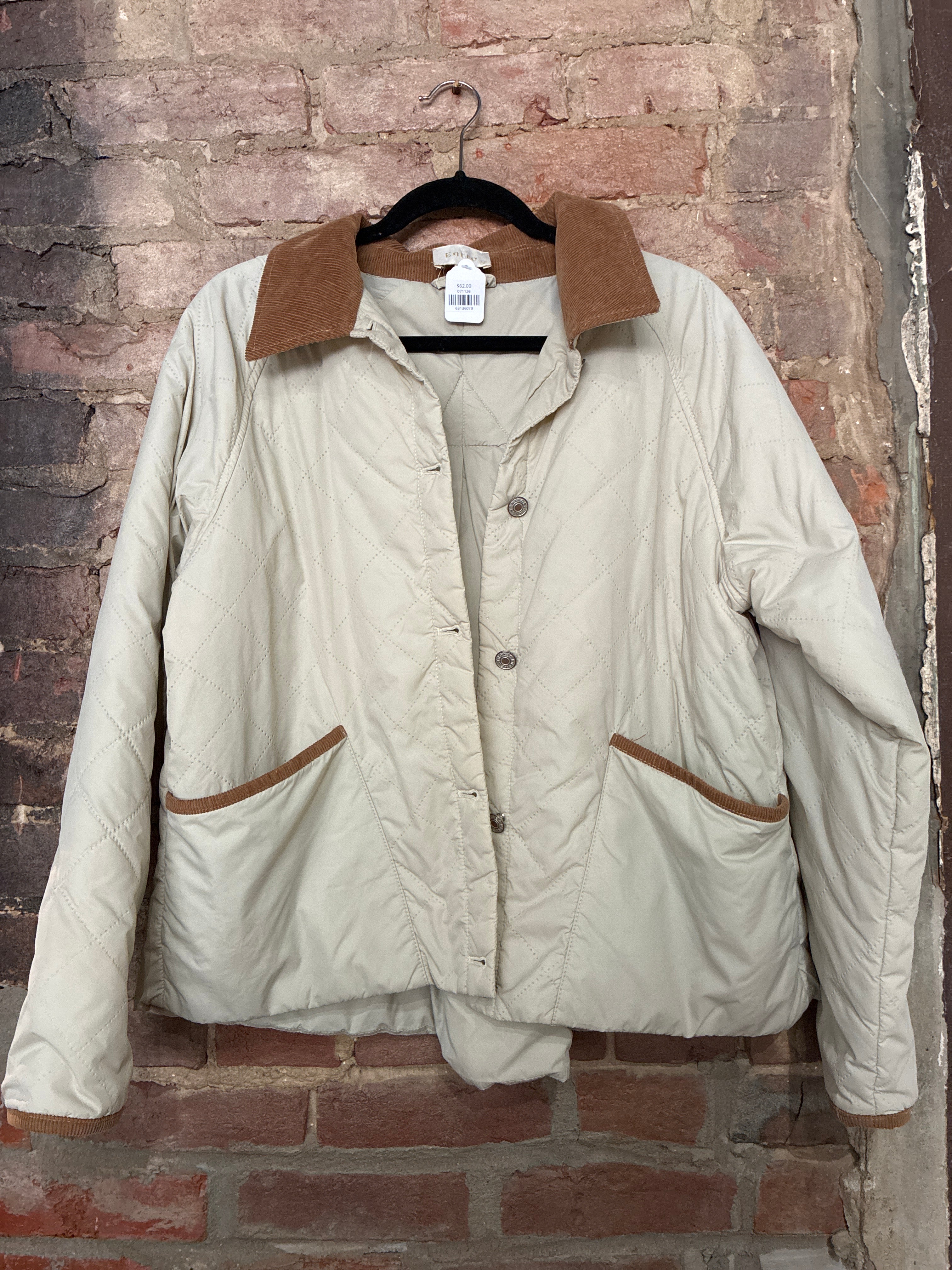 Entro Cream Quilted Jacket Corduroy Trim M