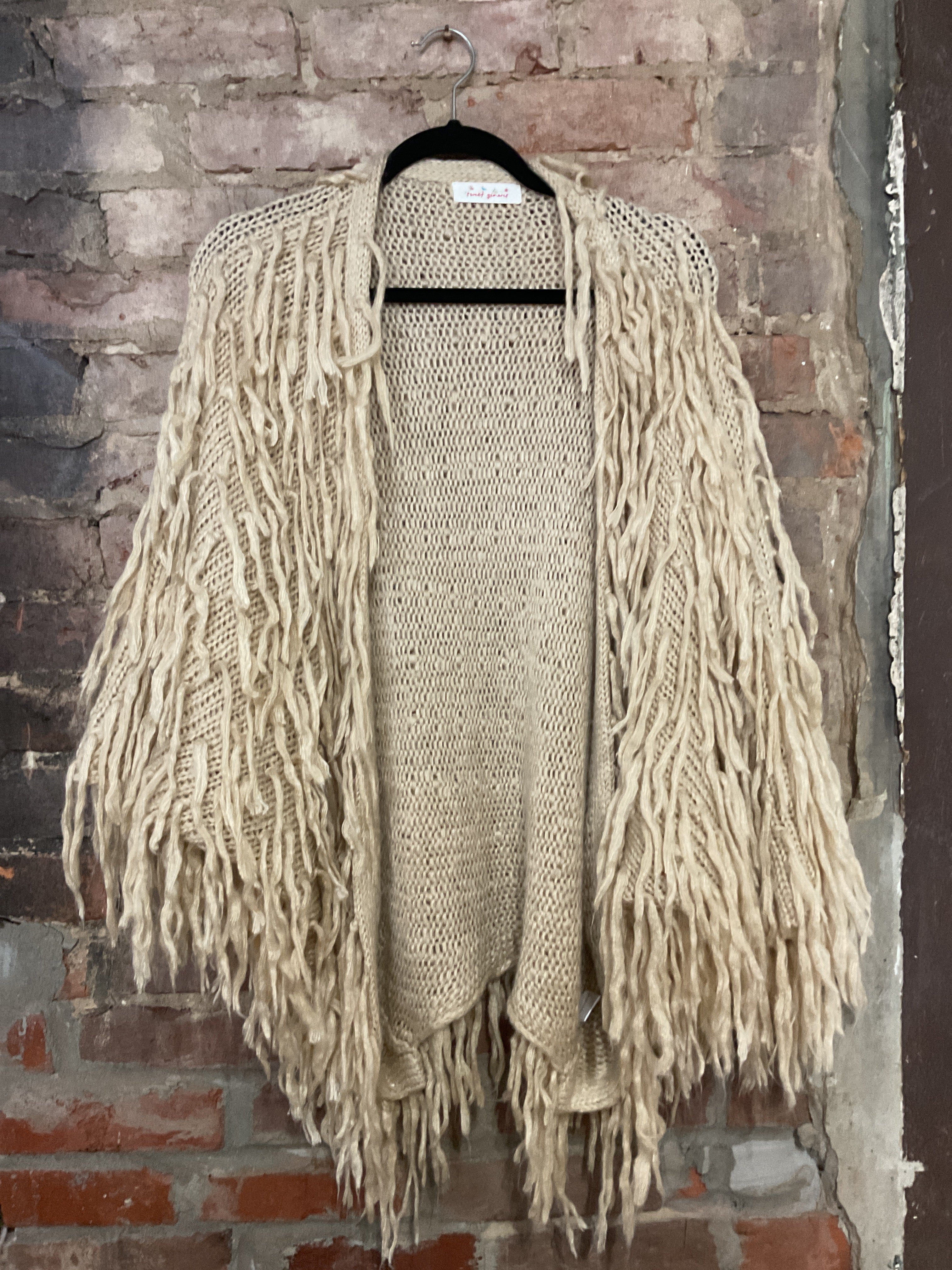 Cream Fringe Knit Cardigan OS