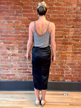 Load image into Gallery viewer, Silky Black Faux Wrap Skirt