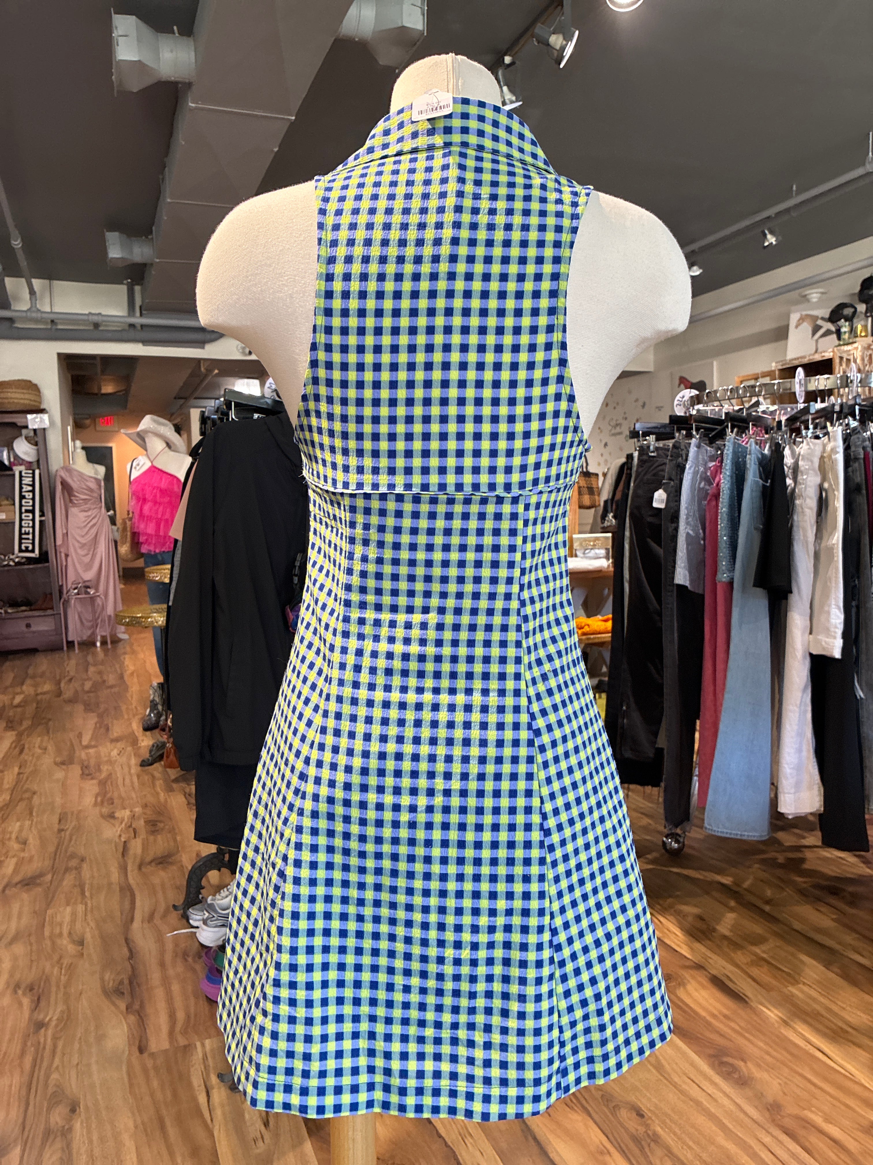 UO Blue & Lime Gingham Dress S