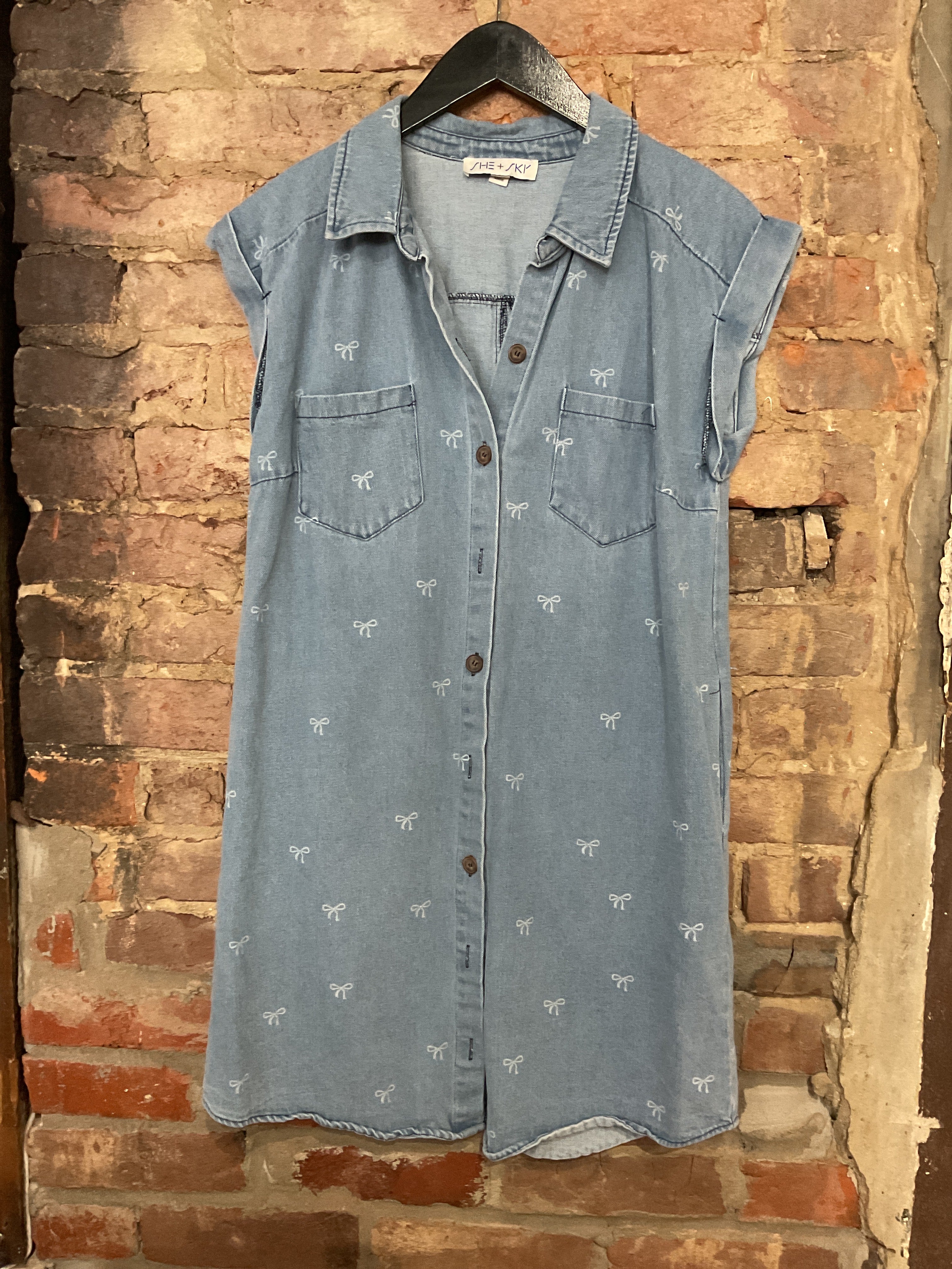 Denim Bow Dress - S