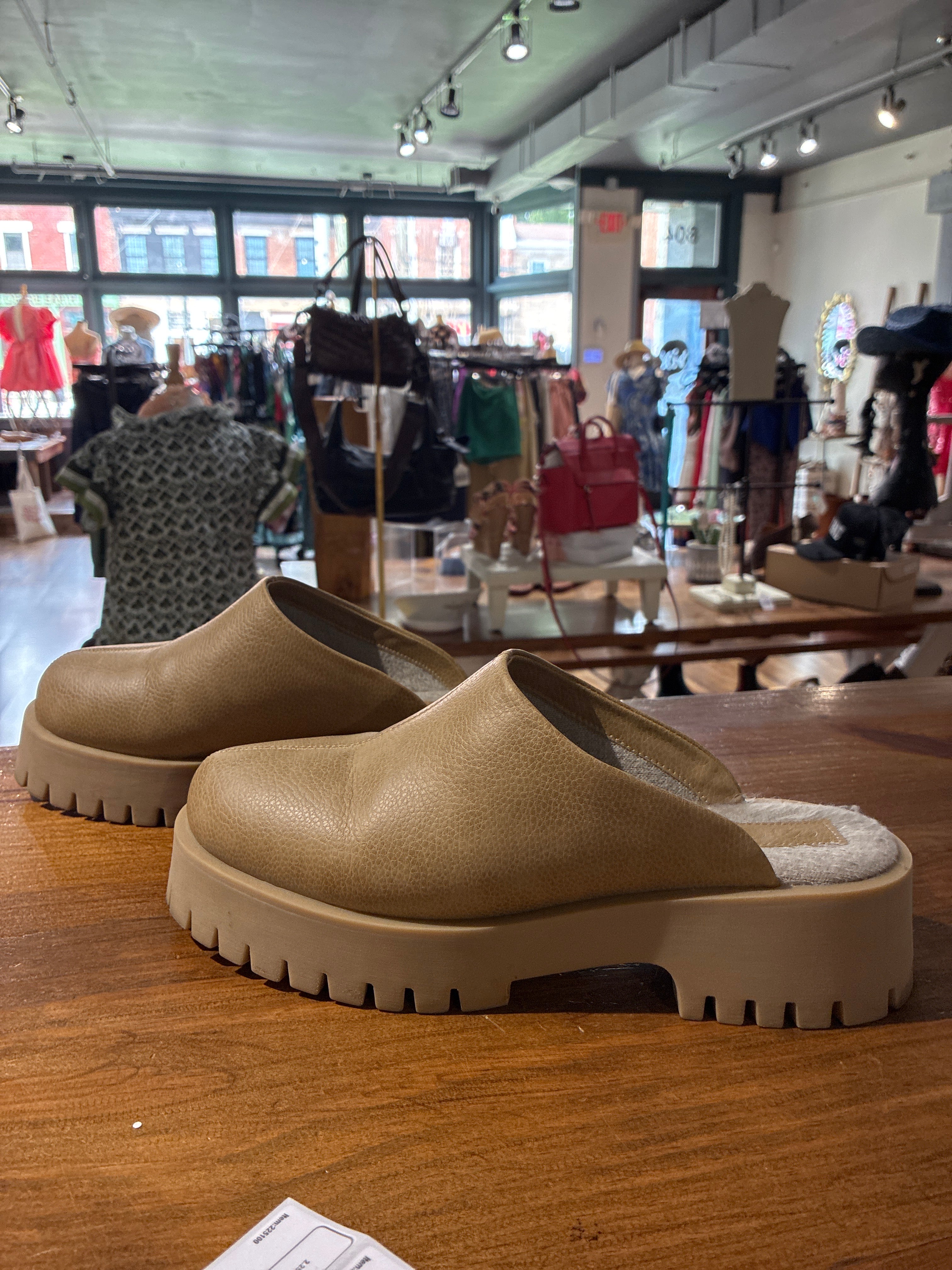 CALIA Platform Mules in Tan- 10