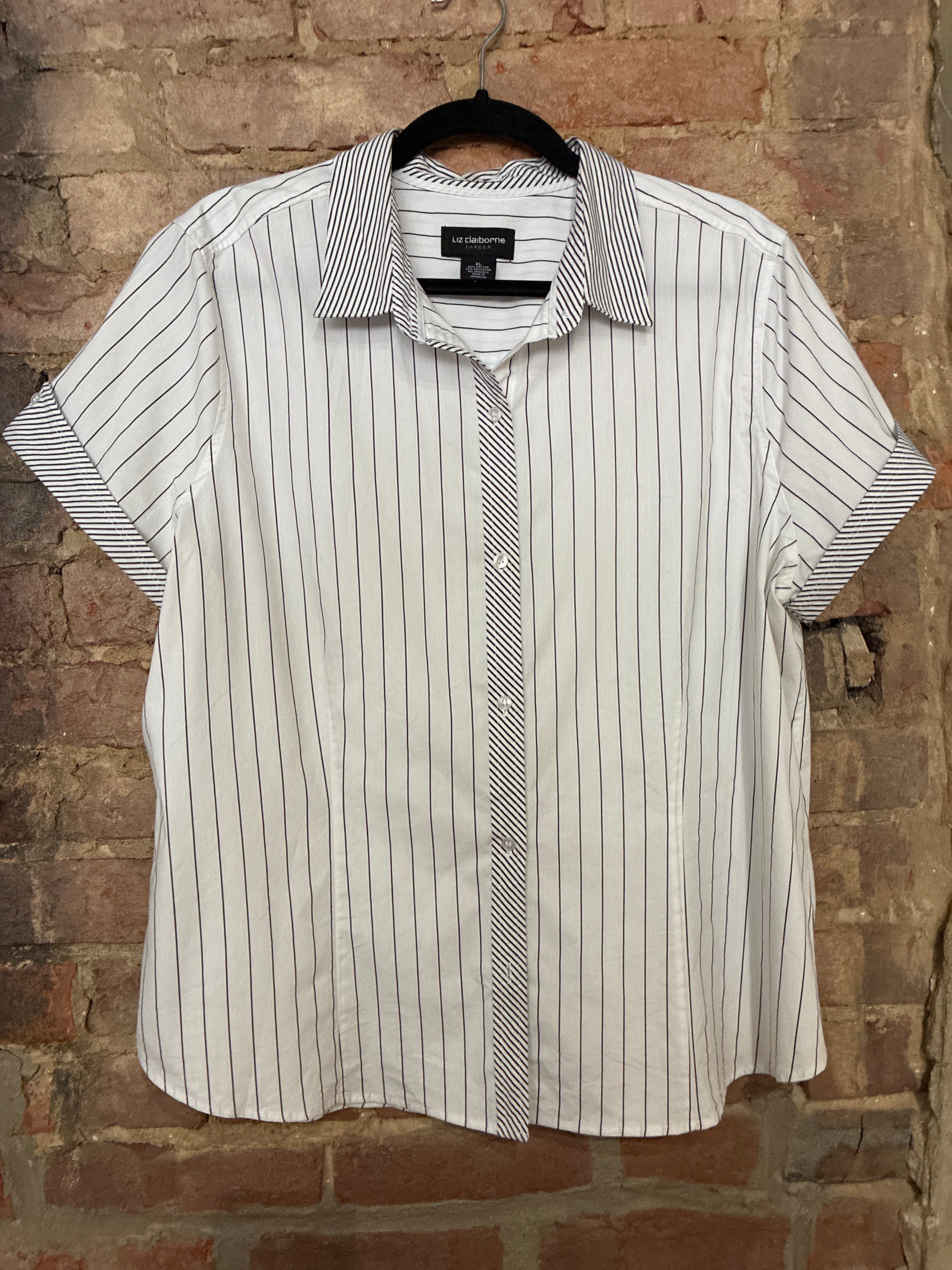Pinstripe Short Sleeve Button Up XL