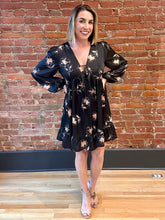 Load image into Gallery viewer, Floral Black Long Sleeve Dress