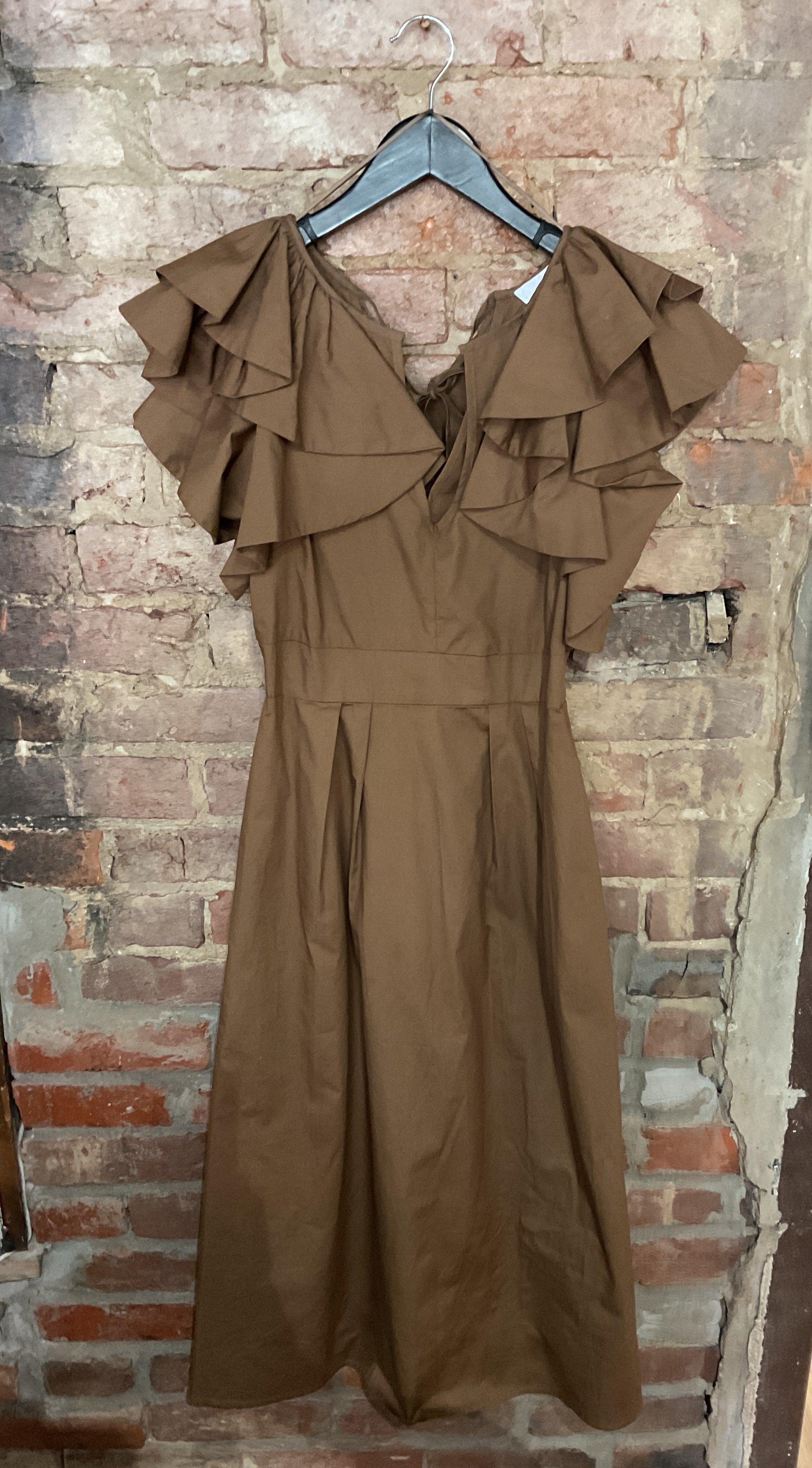 Brown Midi Ruffle Dress - XS