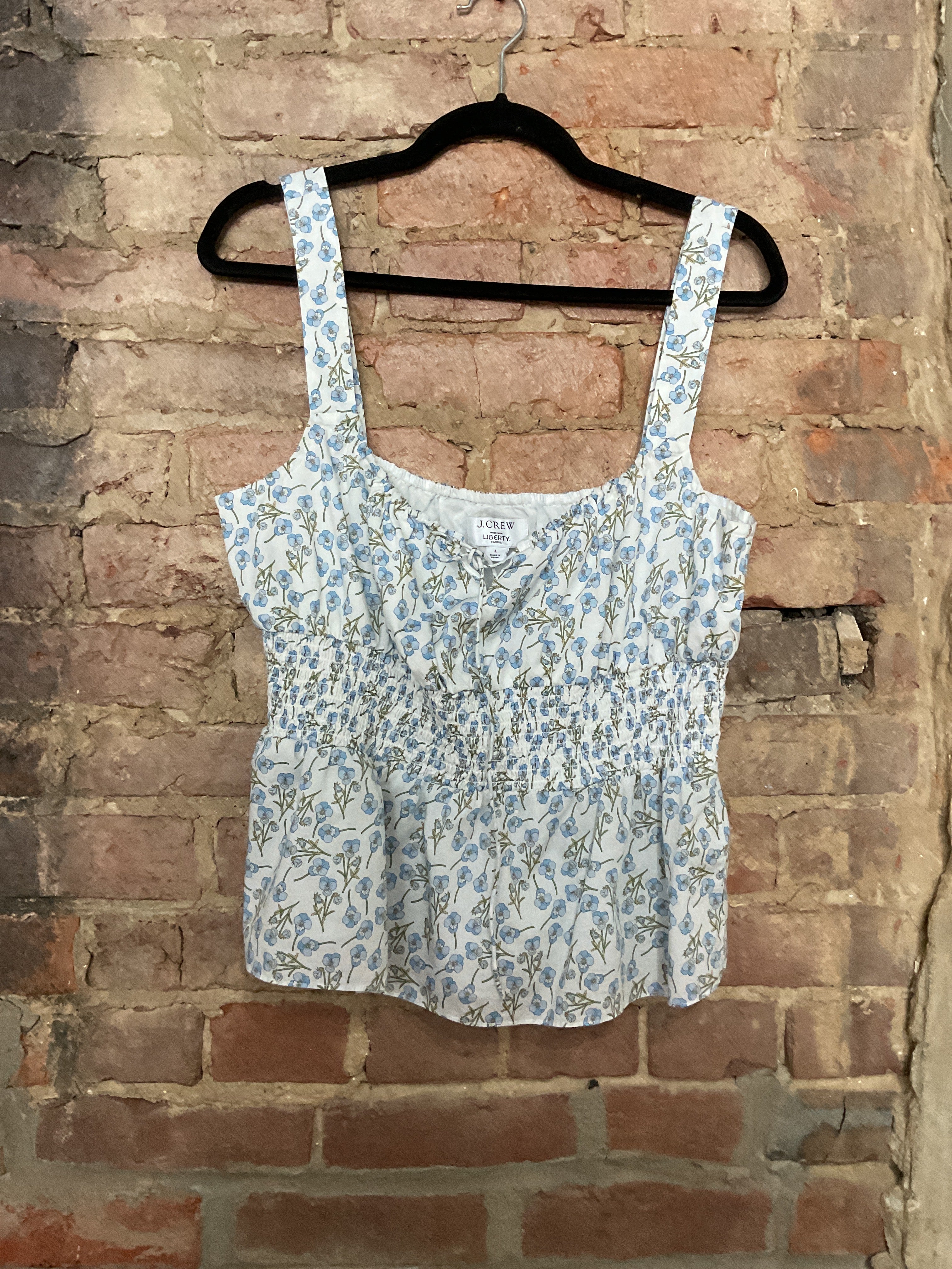 J.Crew White Smocked Floral Tank L