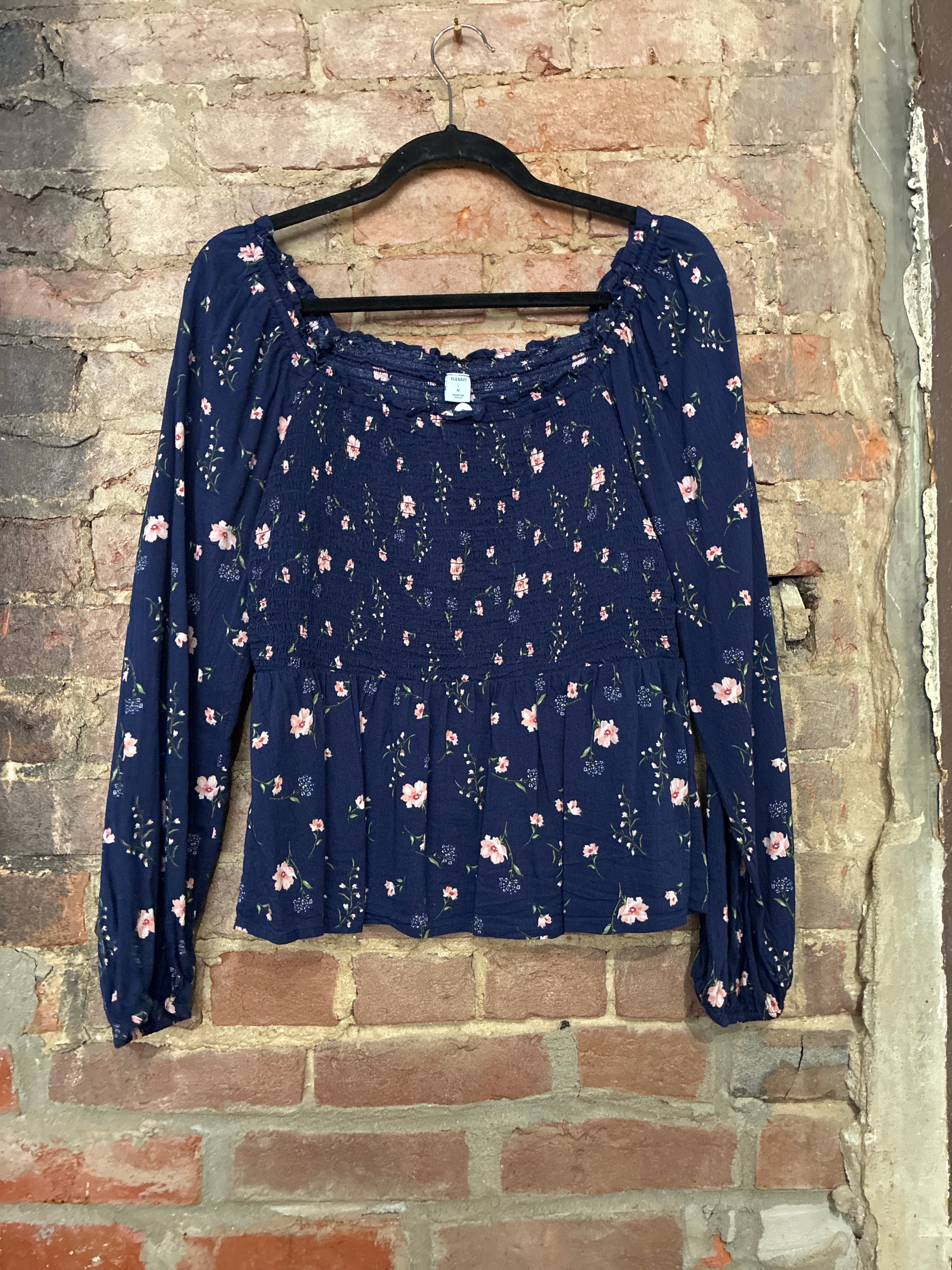 Navy Floral Ruched Blouse