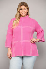 Load image into Gallery viewer, CHECKER KNIT MOCK NECK BELL SLV SWEATER