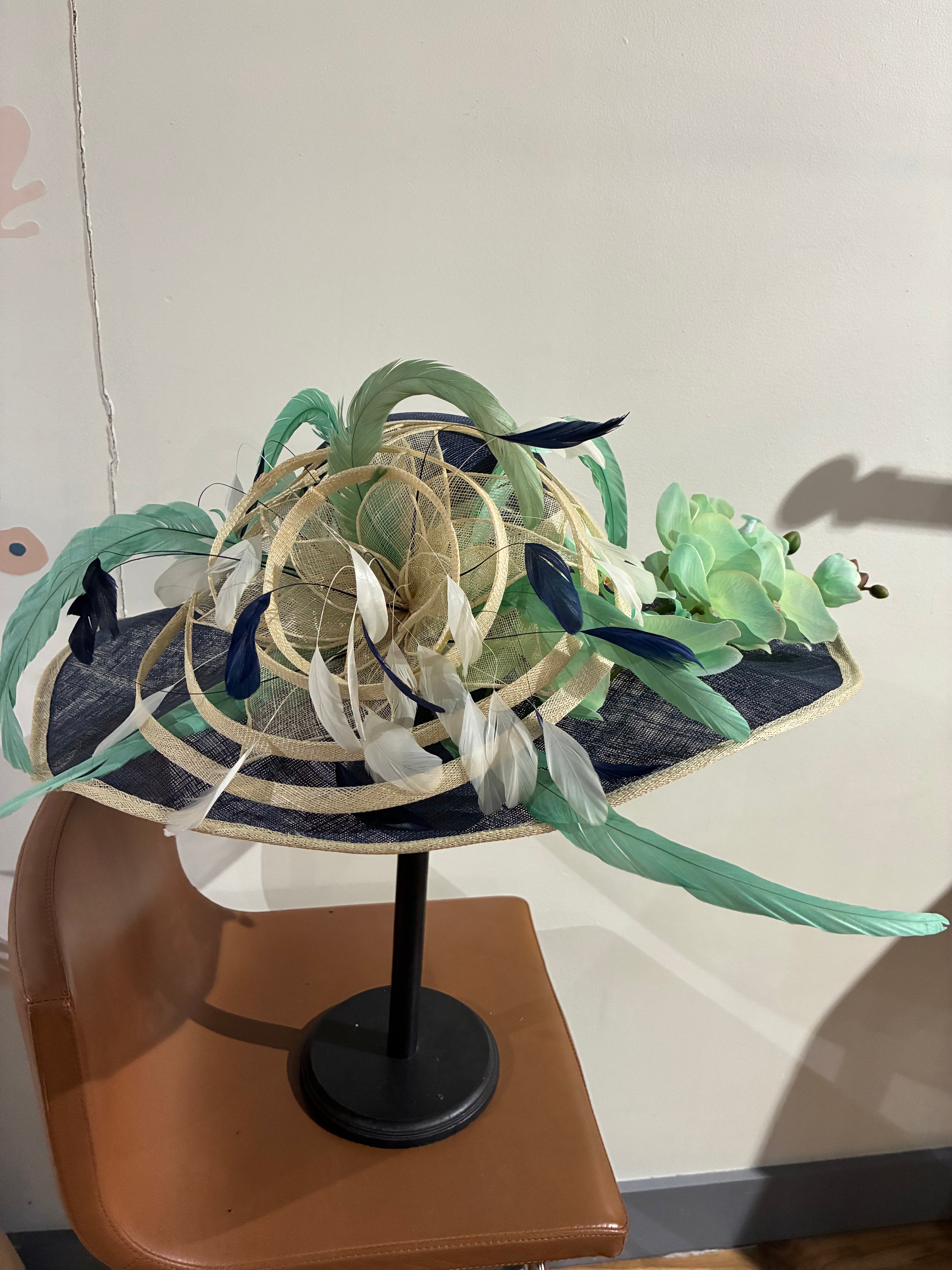 Navy Derby Hat with Custom Cream & Mint Details