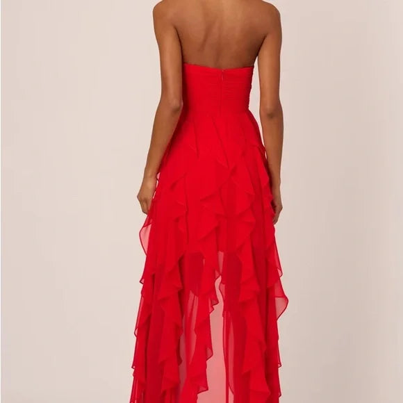 NWT Adrianna Papell Red Rosette Tuelle Dress