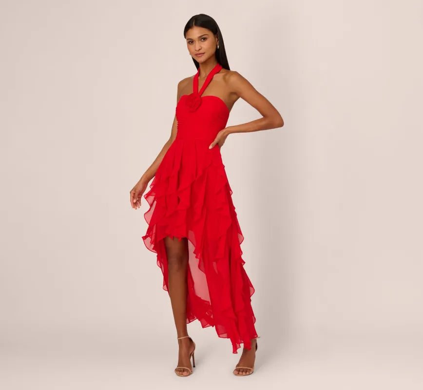 NWT Adrianna Papell Red Rosette Tuelle Dress