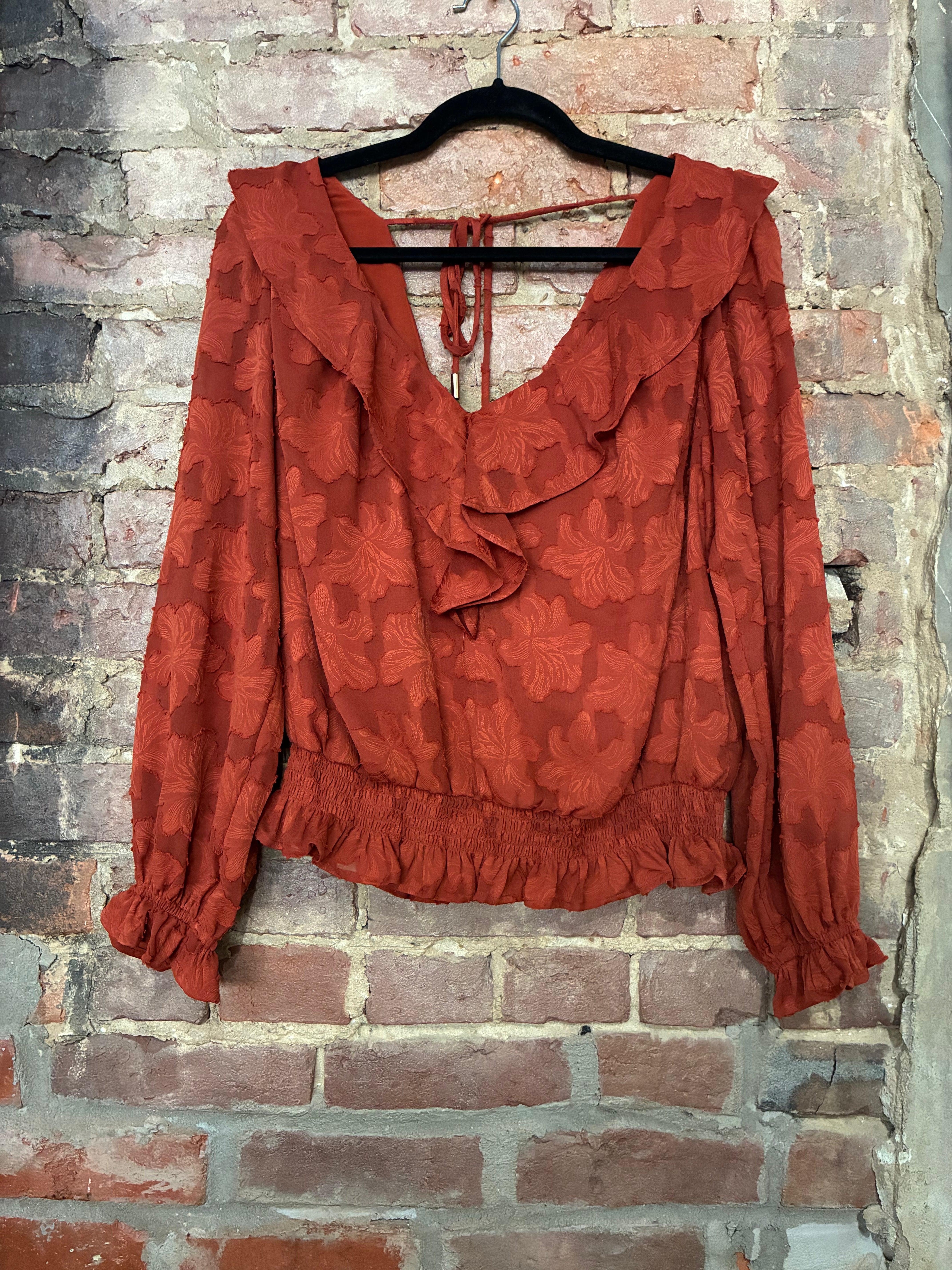 Anthro Burnt Orange Ruffle Blouse