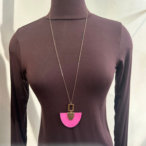 Long Pink Wooden Pendent Necklace