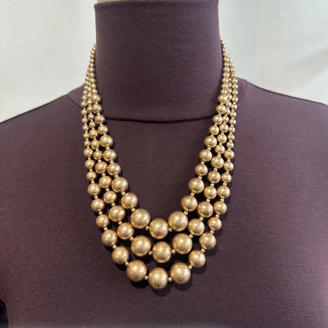 Gold Beaded 3 Tier Necklace