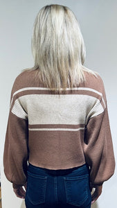 Mock Neck Contrast Striped Sweater